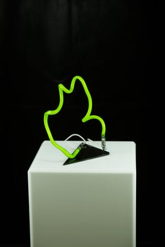 Lime Green Neon Tabletop Light Sculpture Modern Contemporary Abstract Resin Base