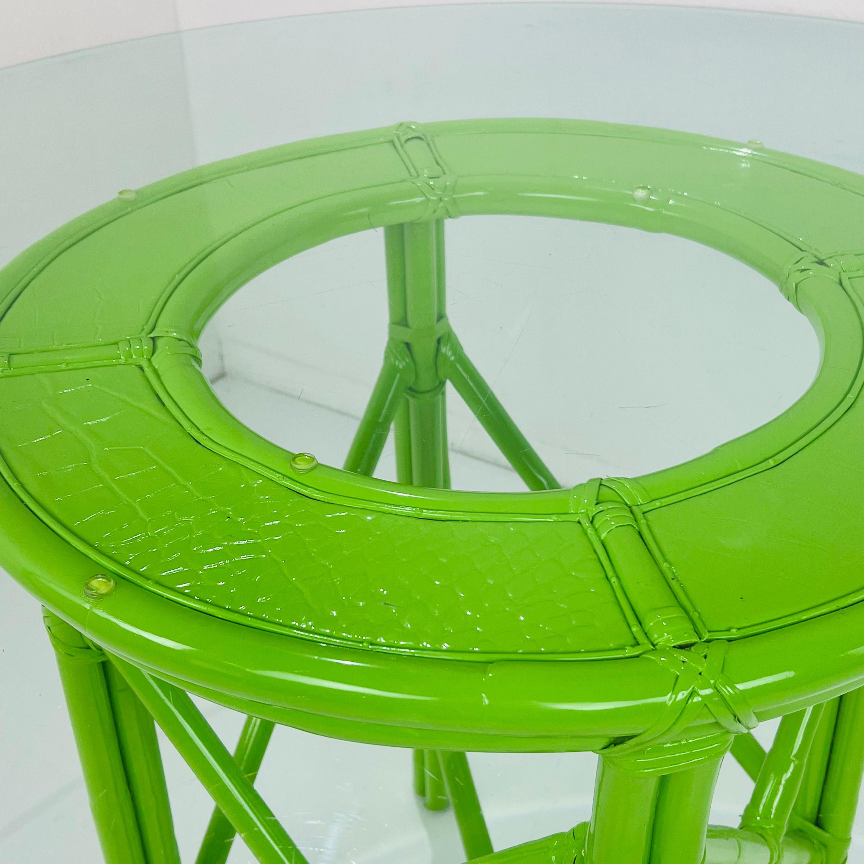 Lime Green Patio Set with 4 Chinese Chippendale Chairs and Glass Top Table 4