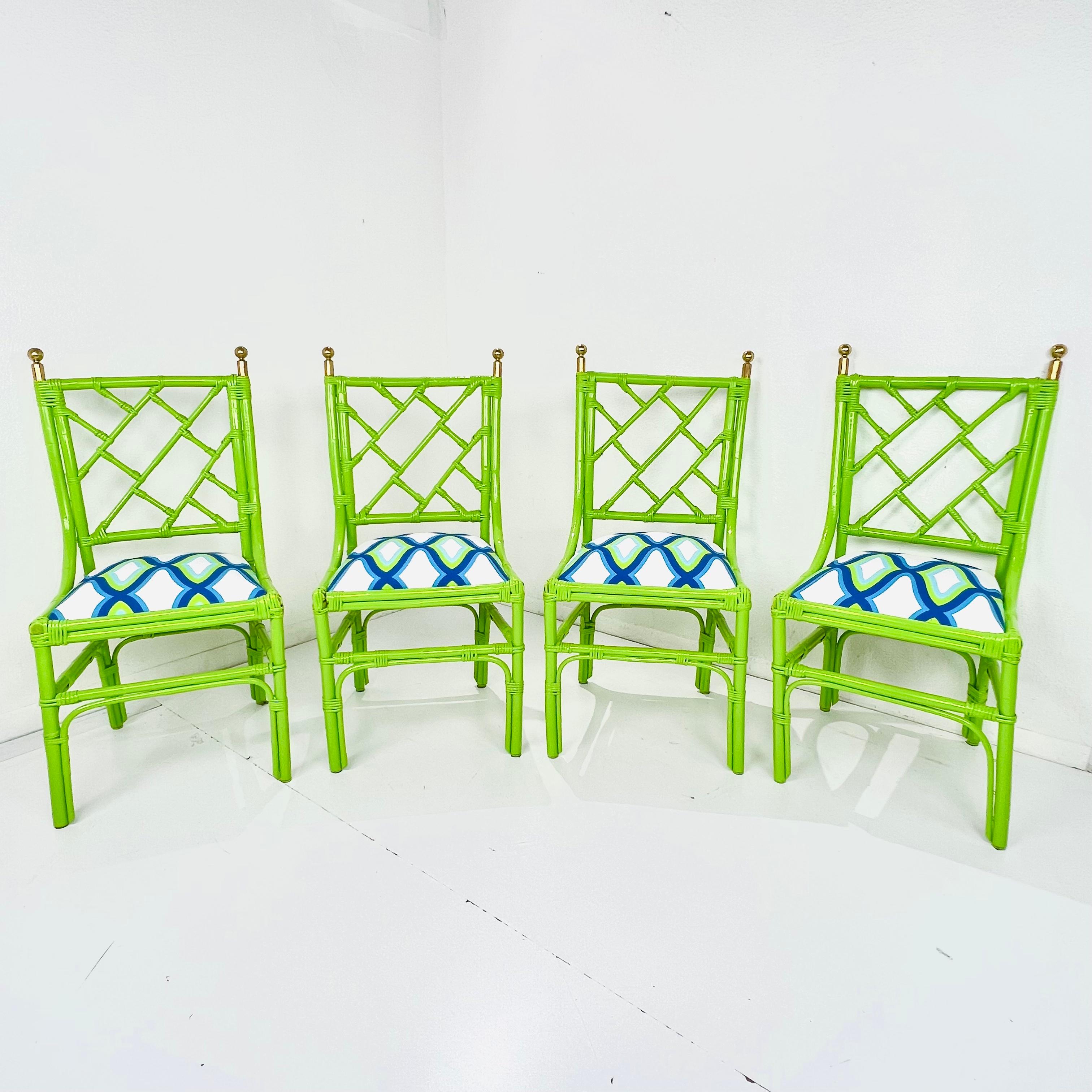 Garten-Set aus 4 chinesischen Chippendale-Stühlen und Glasplatte in Limonengrün (Nordamerikanisch) im Angebot