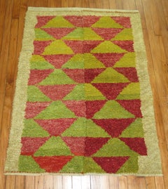 Zabihi Collection Lime Green Red Accent Vintage Turkish 20th Century Shag Rug