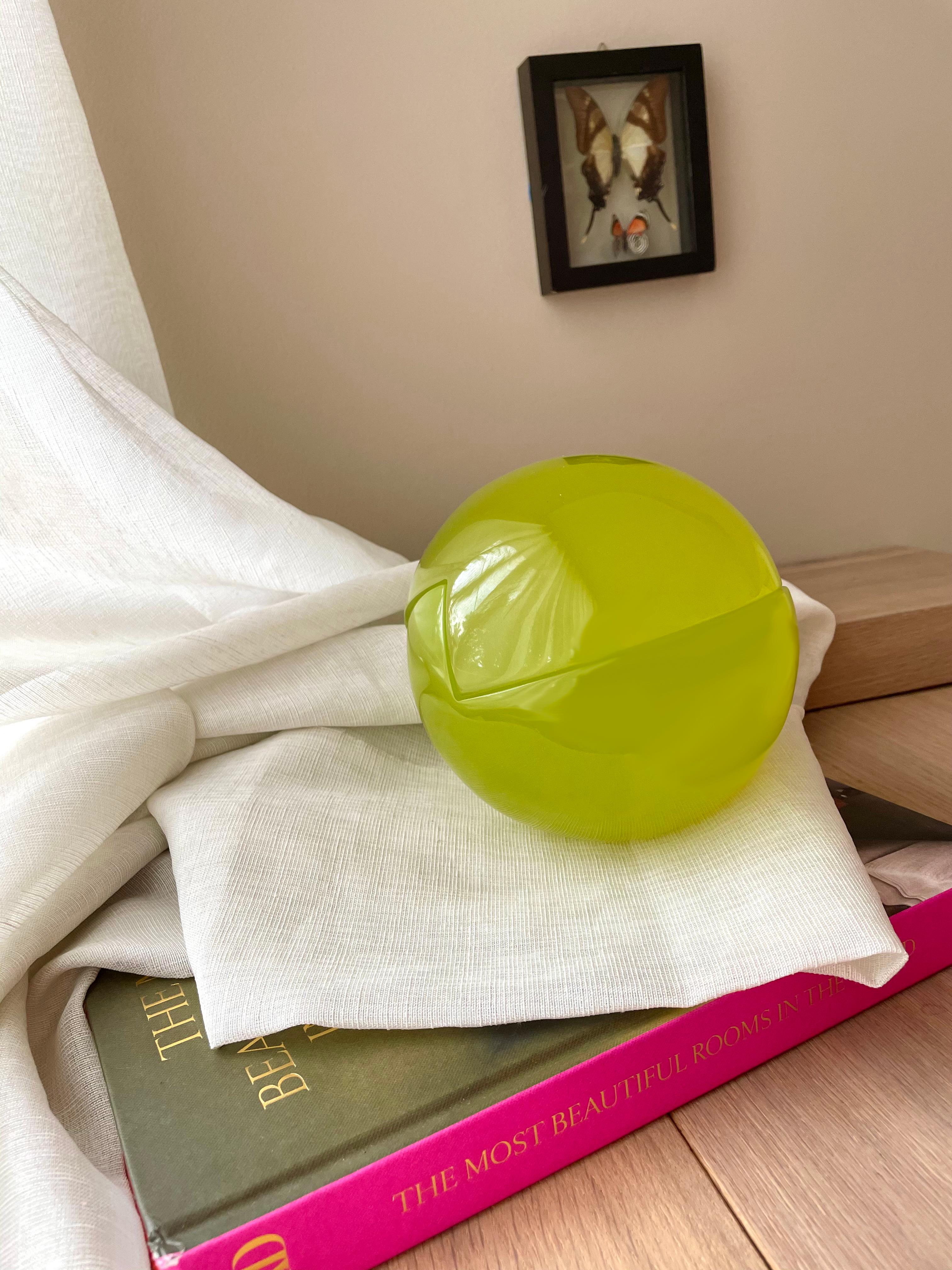Modern Lime Green Semi Sphere Sculpture in Polished Resin by Paola Valle For Sale