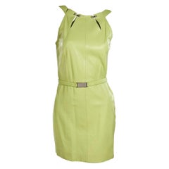 Robe fourreau en cuir Versace Jeans Couture vert lime