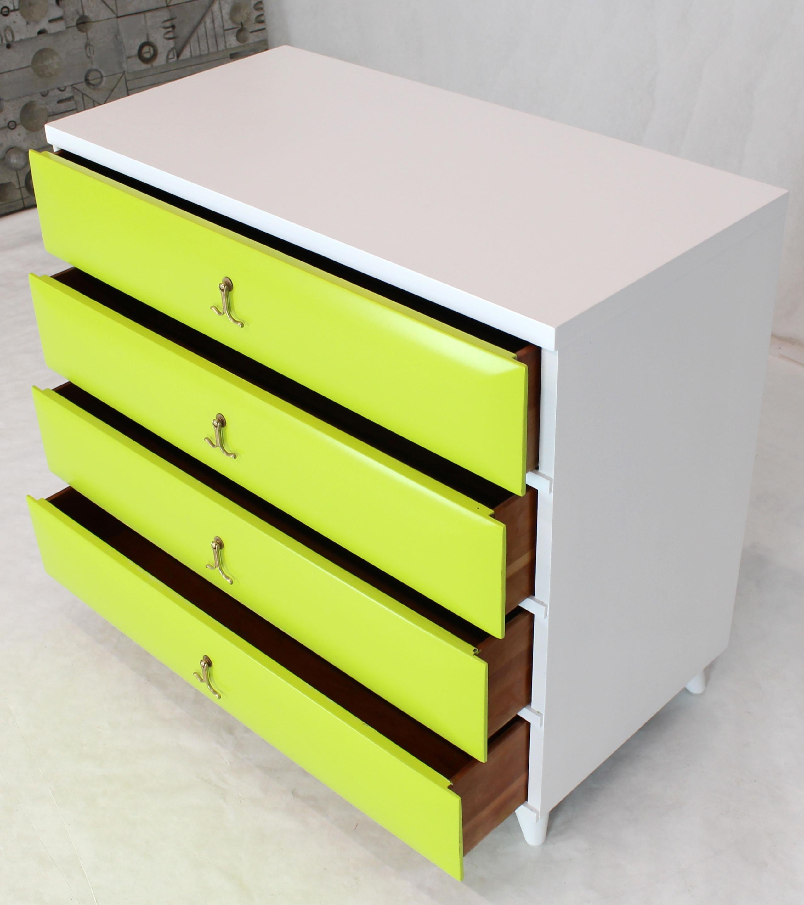 Lime Green White Lacquer Two-Tone Bachelor Chest Dresser Solid Mahogany Brass 1