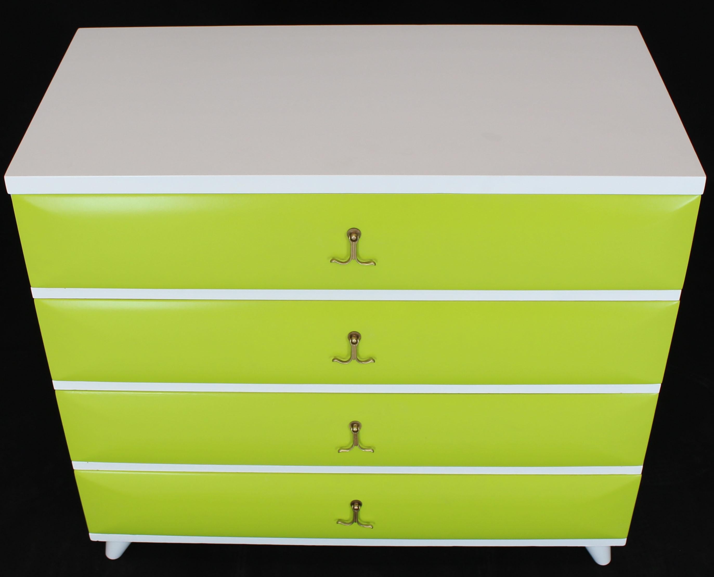 Lime Green White Lacquer Two-Tone Bachelor Chest Dresser Solid Mahogany Brass 3