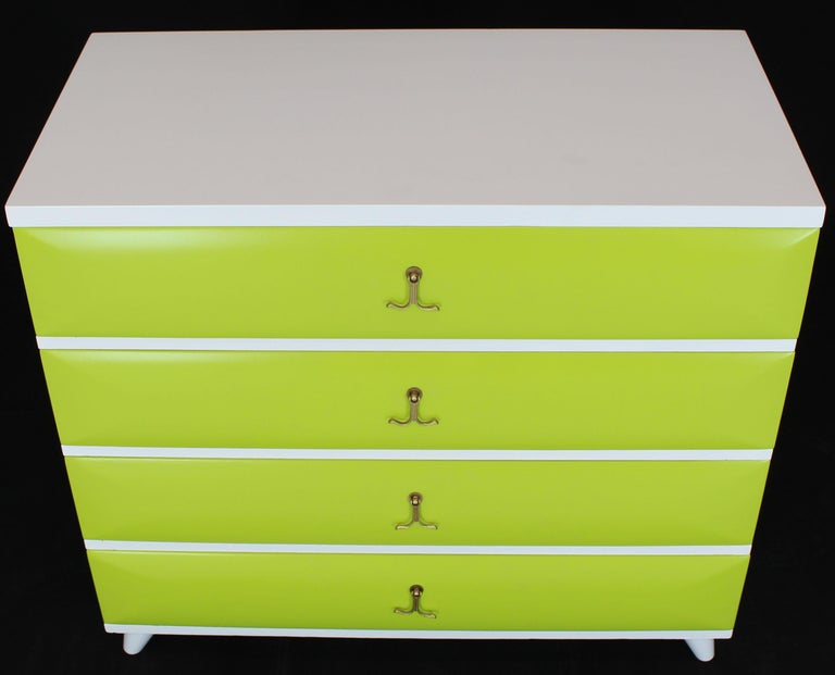 Lime Green White Lacquer TwoTone Bachelor Chest Dresser Solid Mahogany