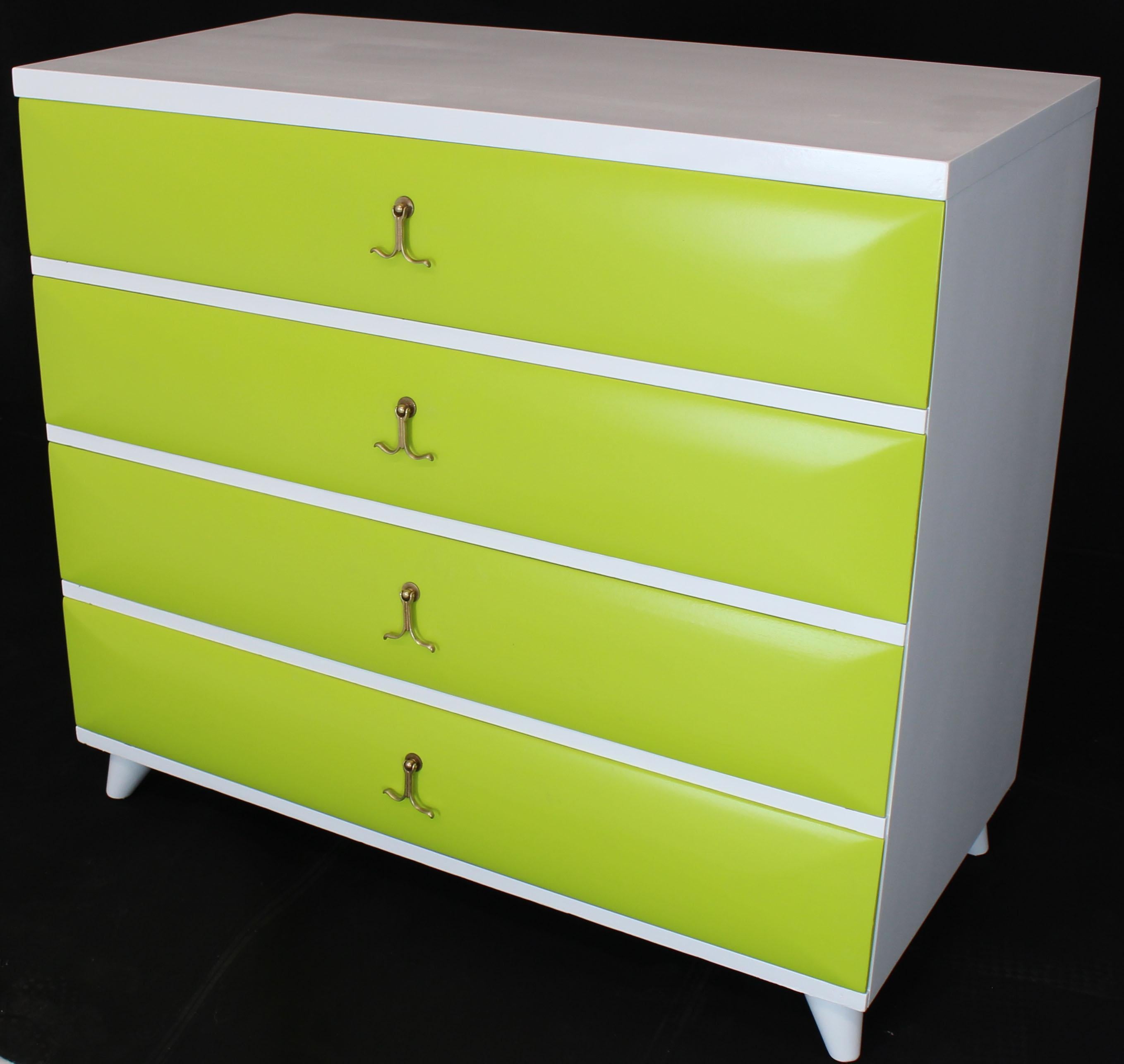 Lime Green White Lacquer Two-Tone Bachelor Chest Dresser Solid Mahogany Brass 4