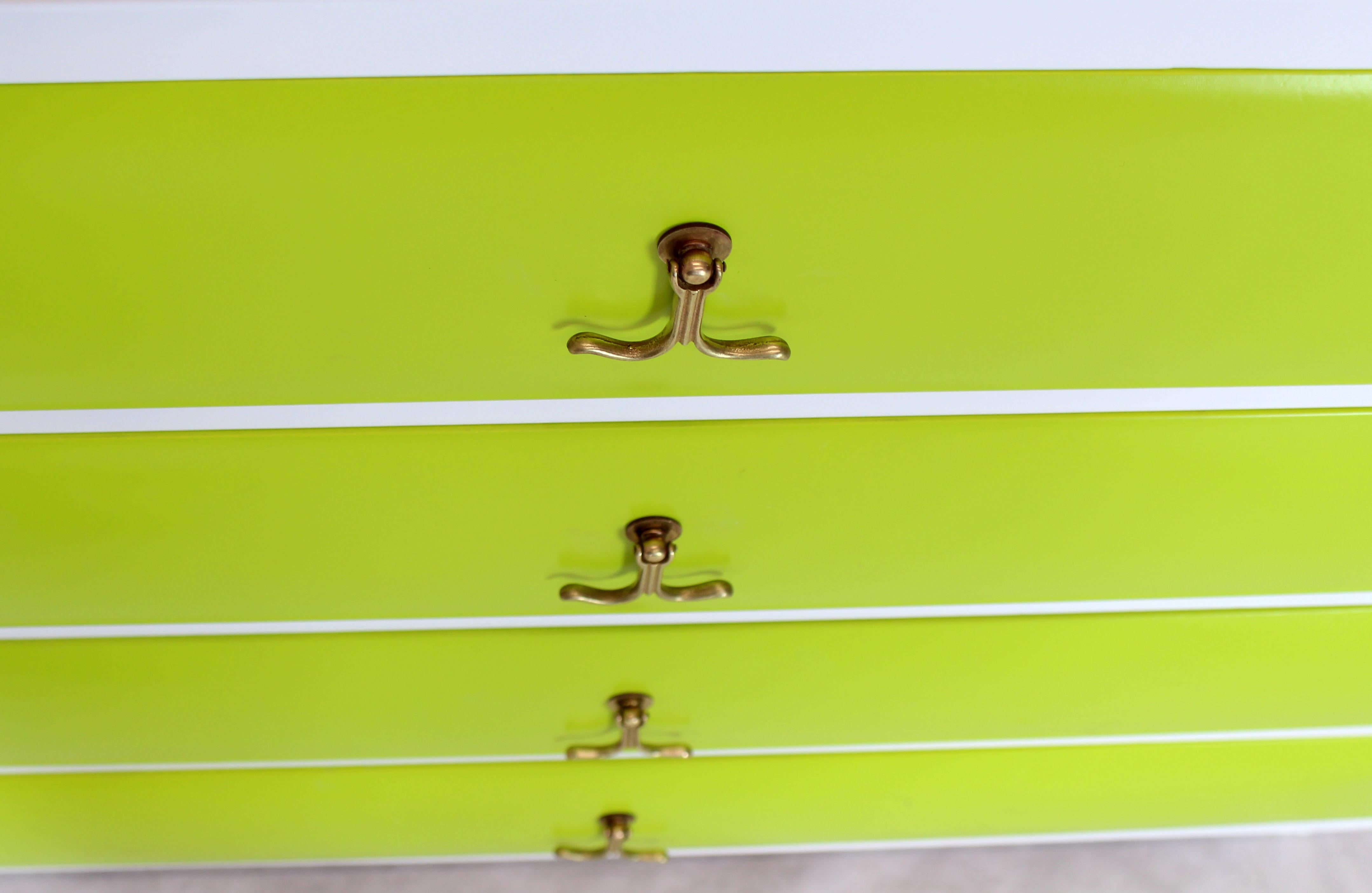 American Lime Green White Lacquer Two-Tone Bachelor Chest Dresser Solid Mahogany Brass