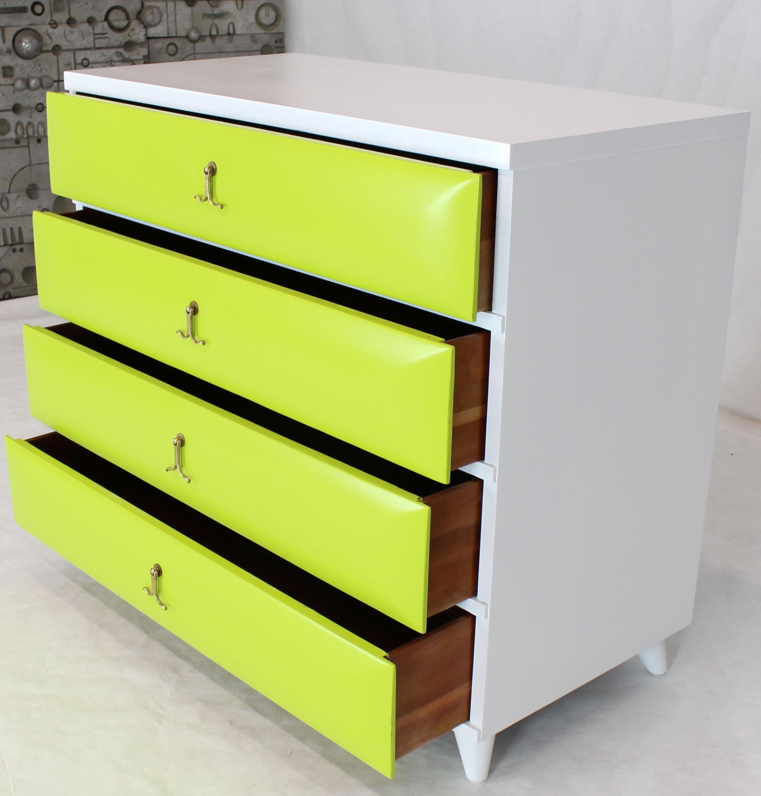 20th Century Lime Green White Lacquer Two-Tone Bachelor Chest Dresser Solid Mahogany Brass