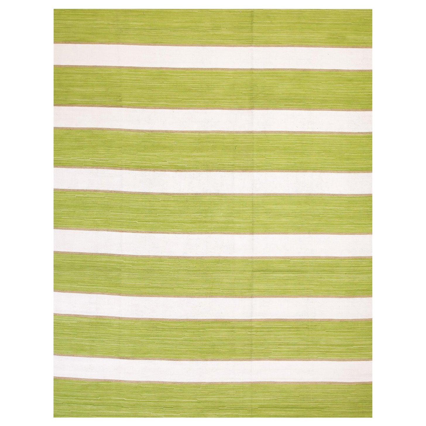 Lime Green-White Stripe Contemporary American Hooked Rug 8
x10
 Cotton Carpet im Angebot