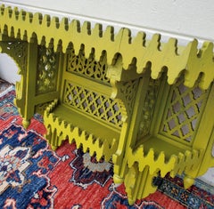 Lime Green Wooden Wall Shelf, Moroccan Carving