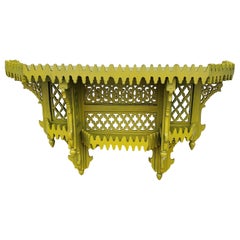 Lime Green Wooden Wall Shelf, Moroccan Carving