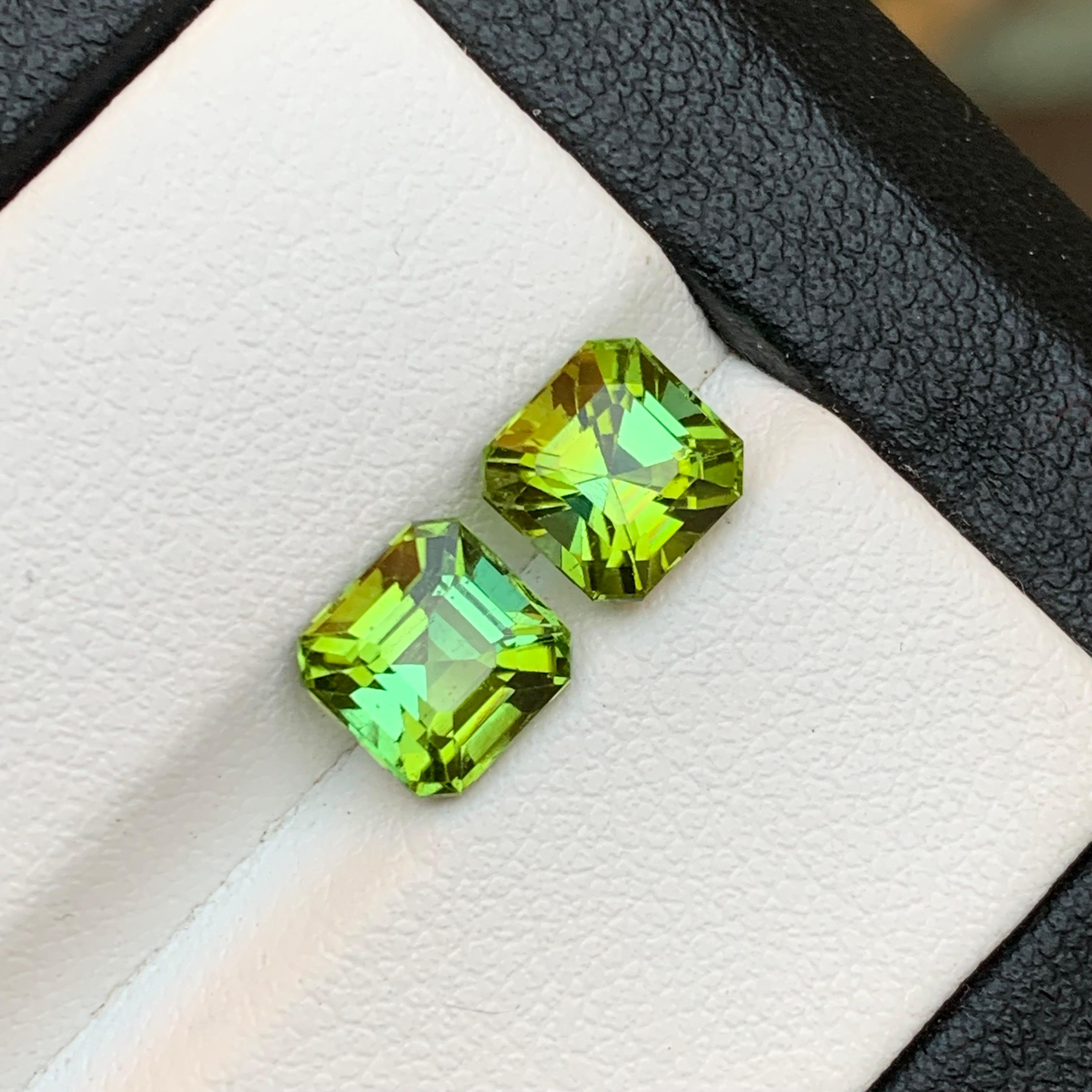 Juego de gemas sueltas de turmalina natural de color verde menta lima de 3,55 qt talla Asscher en venta 4
