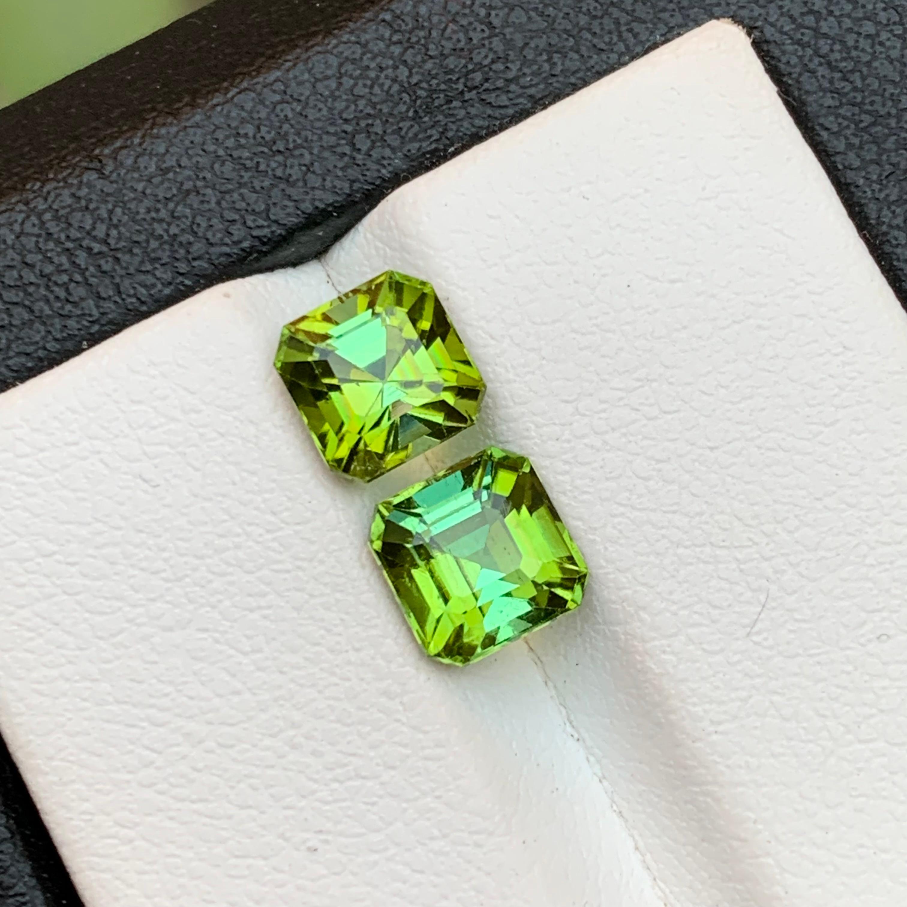 Juego de gemas sueltas de turmalina natural de color verde menta lima de 3,55 qt talla Asscher en venta 5