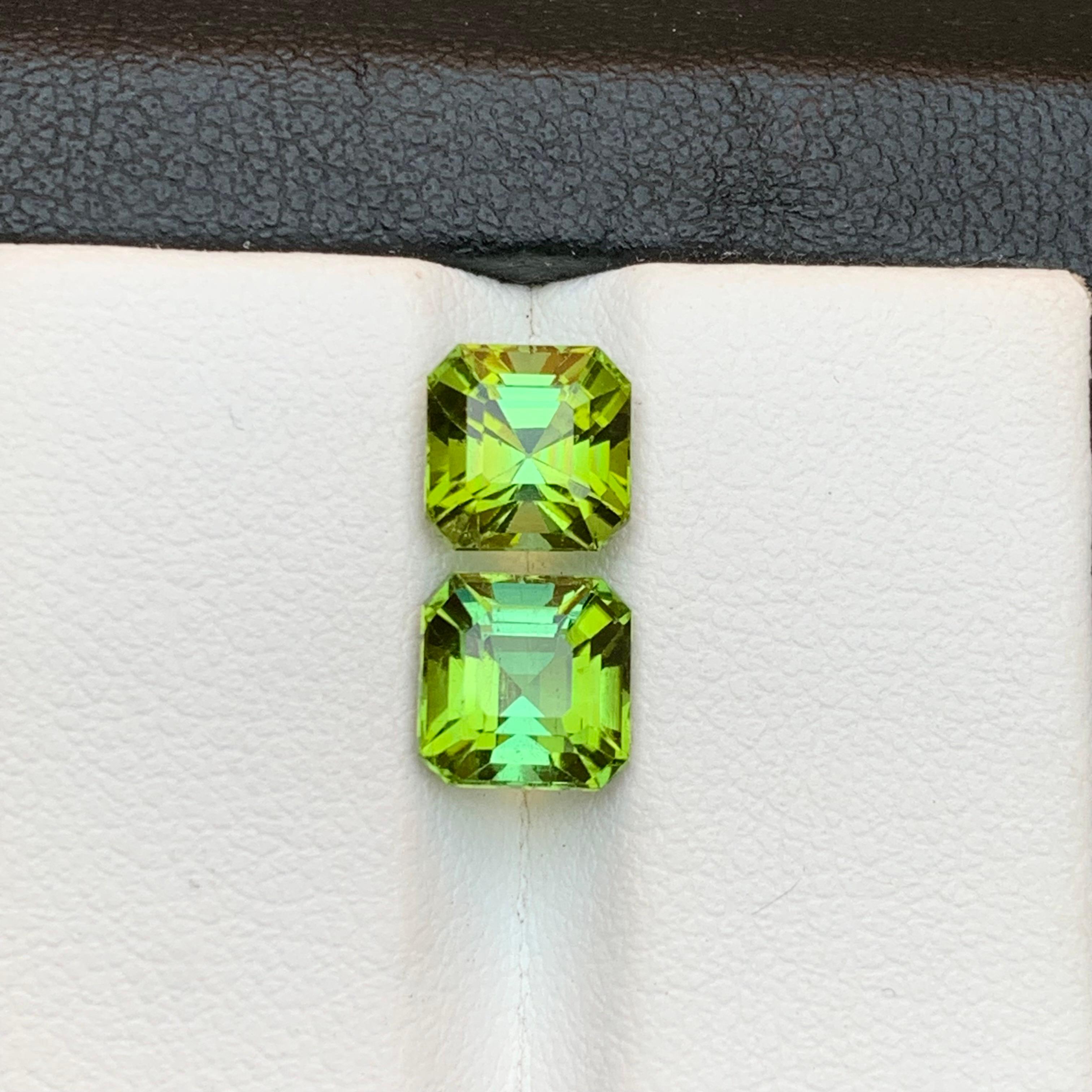 Juego de gemas sueltas de turmalina natural de color verde menta lima de 3,55 qt talla Asscher en venta 6