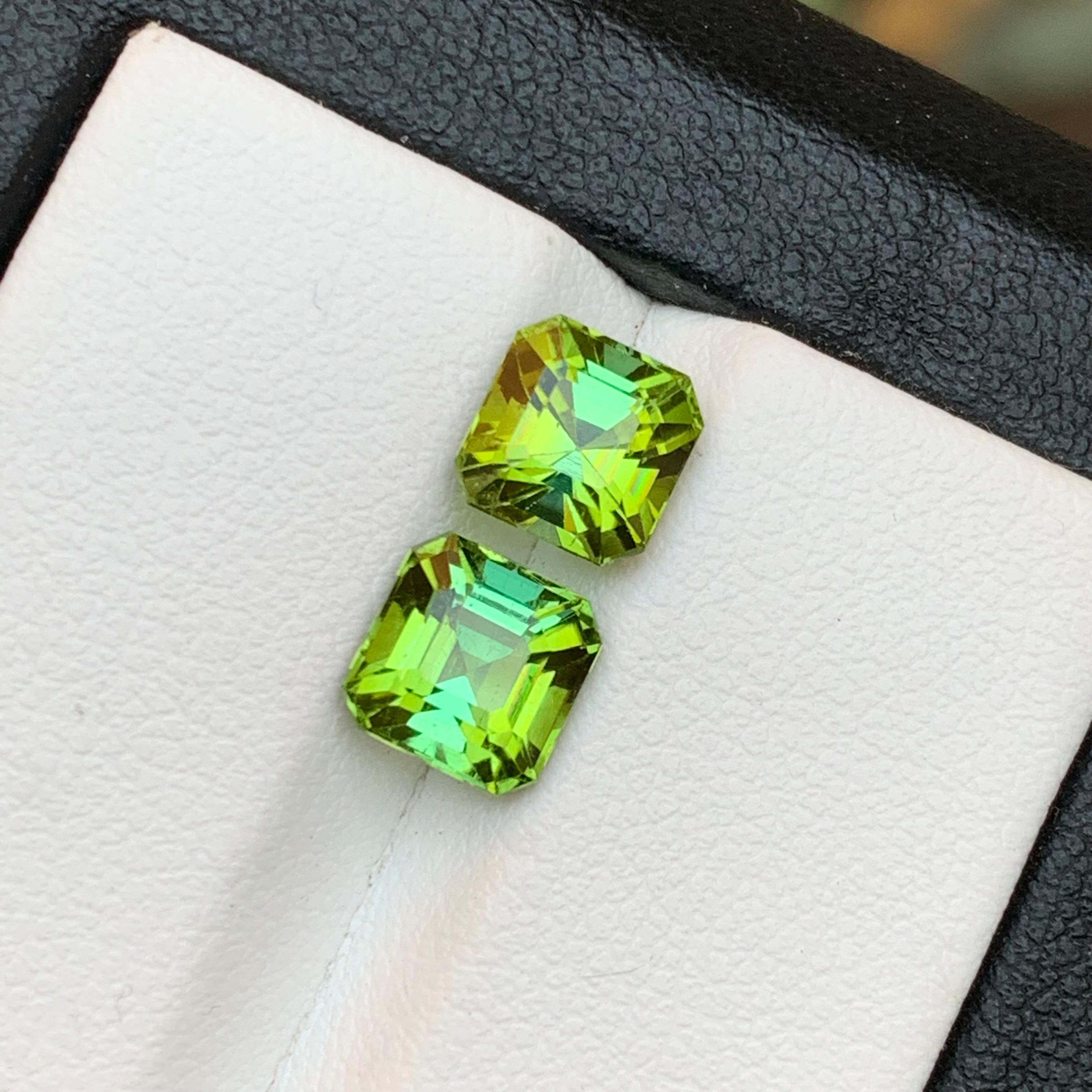 Juego de gemas sueltas de turmalina natural de color verde menta lima de 3,55 qt talla Asscher en venta 7