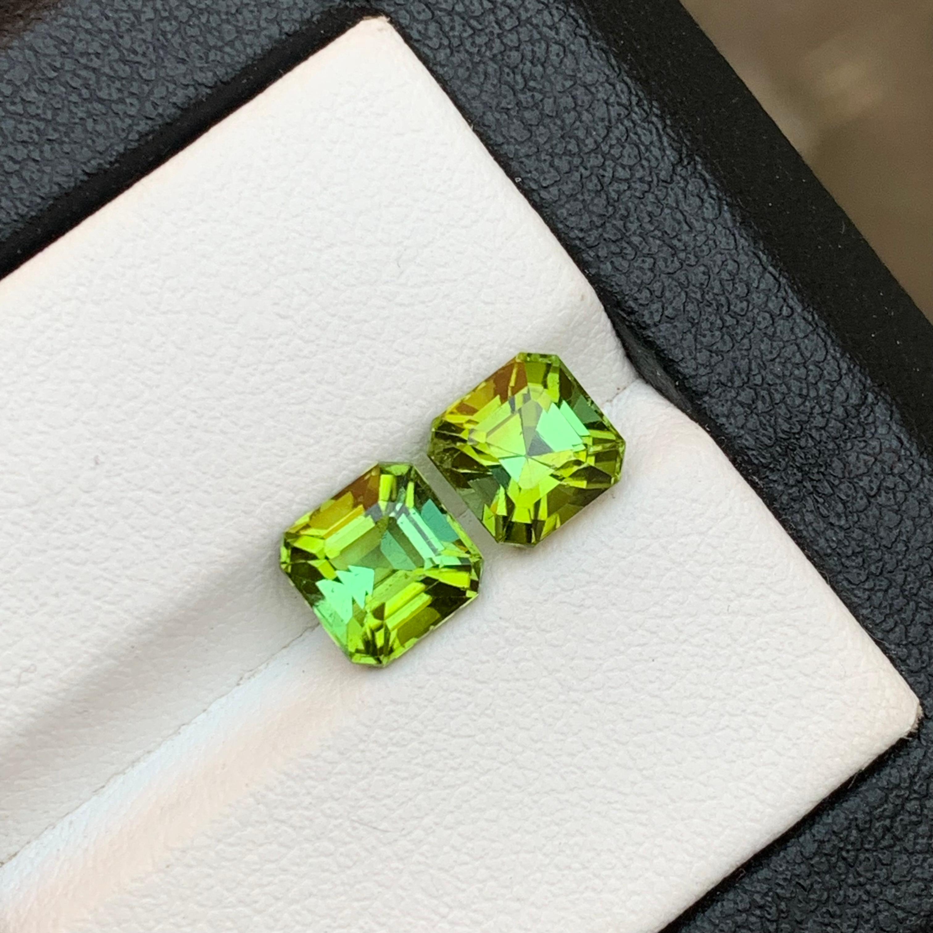 Juego de gemas sueltas de turmalina natural de color verde menta lima de 3,55 qt talla Asscher Corte Asscher en venta