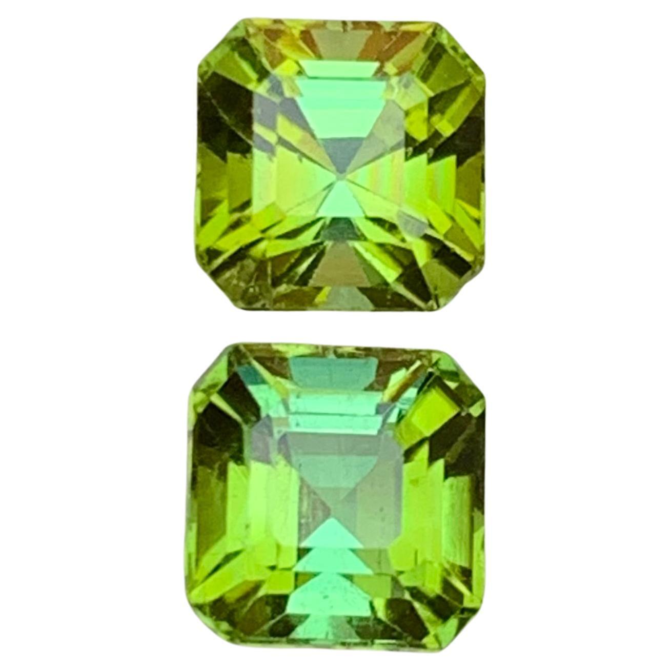 Juego de gemas sueltas de turmalina natural de color verde menta lima de 3,55 qt talla Asscher