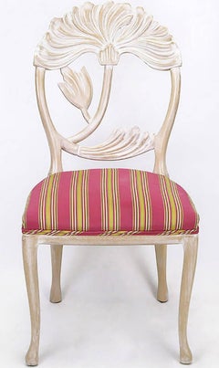 Lime Wash Floral Carved Side Chair in the Manner of Phyllis Morris