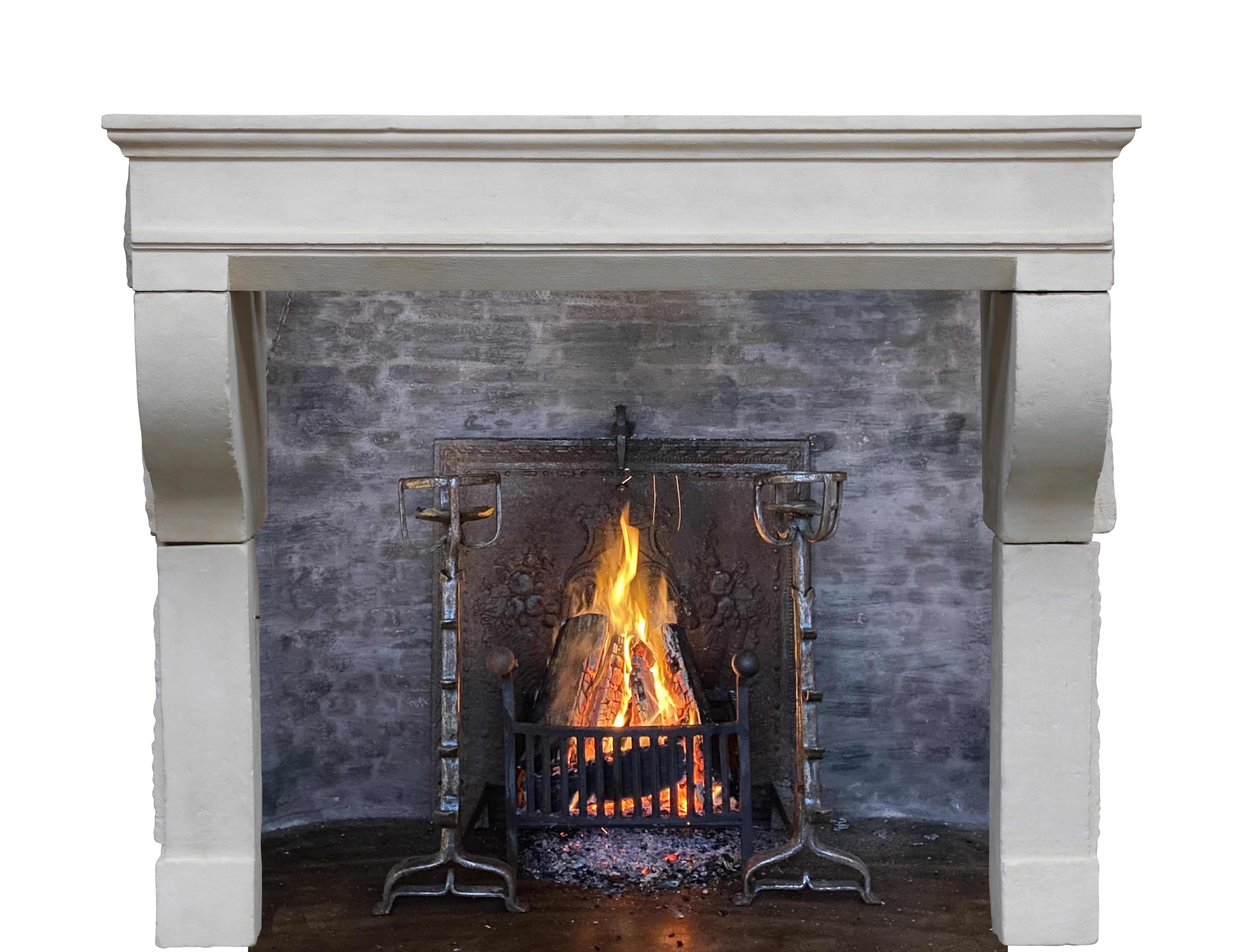 Lime Washed 17th Century Timeless French Stone Fireplace Surround For Sale 6