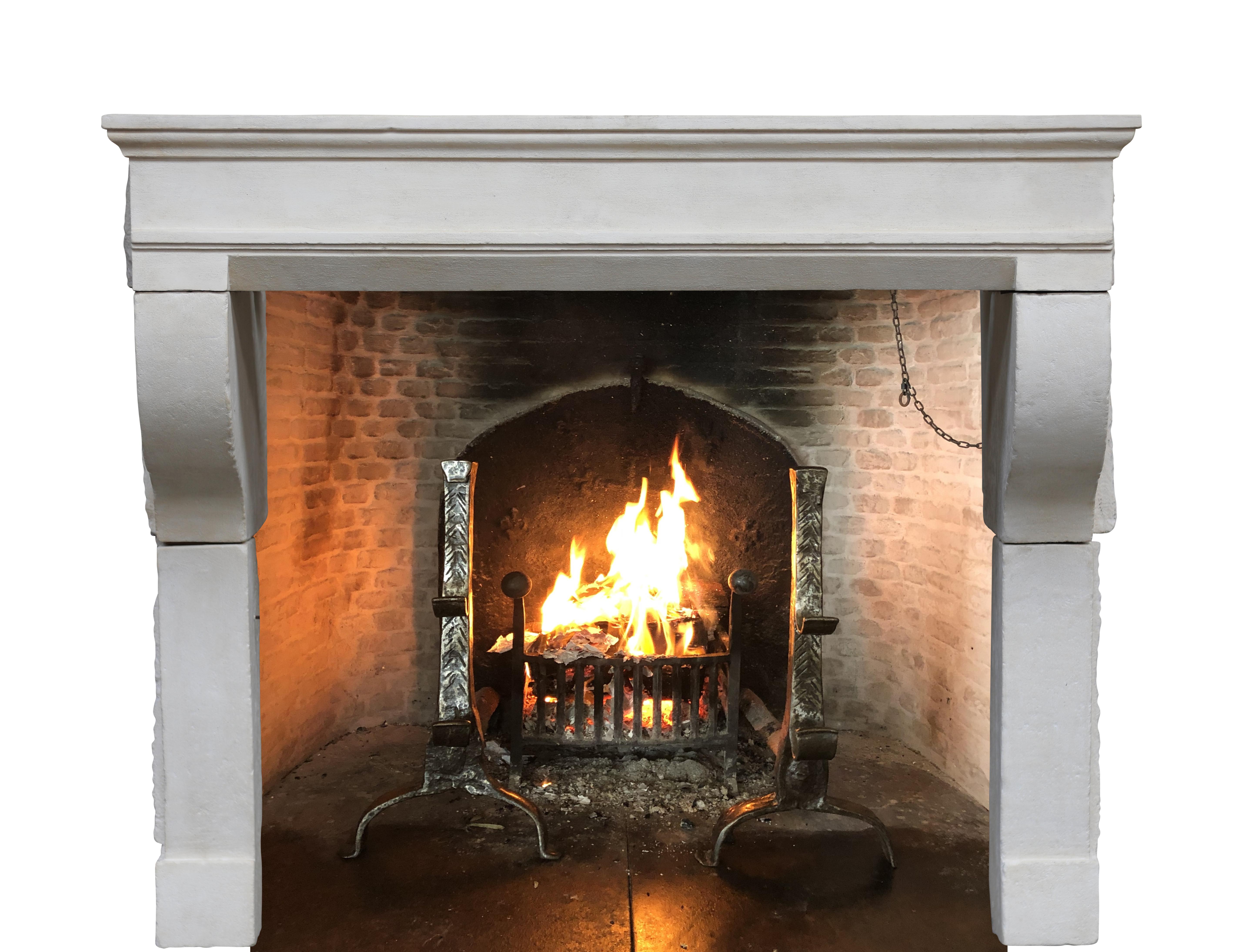Lime Washed 17th Century Timeless French Stone Fireplace Surround For Sale 8