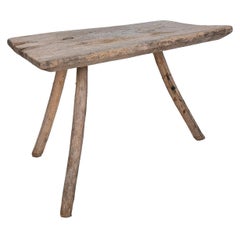 Antique Lime Washed Farmhouse 3-Legged Wooden Table