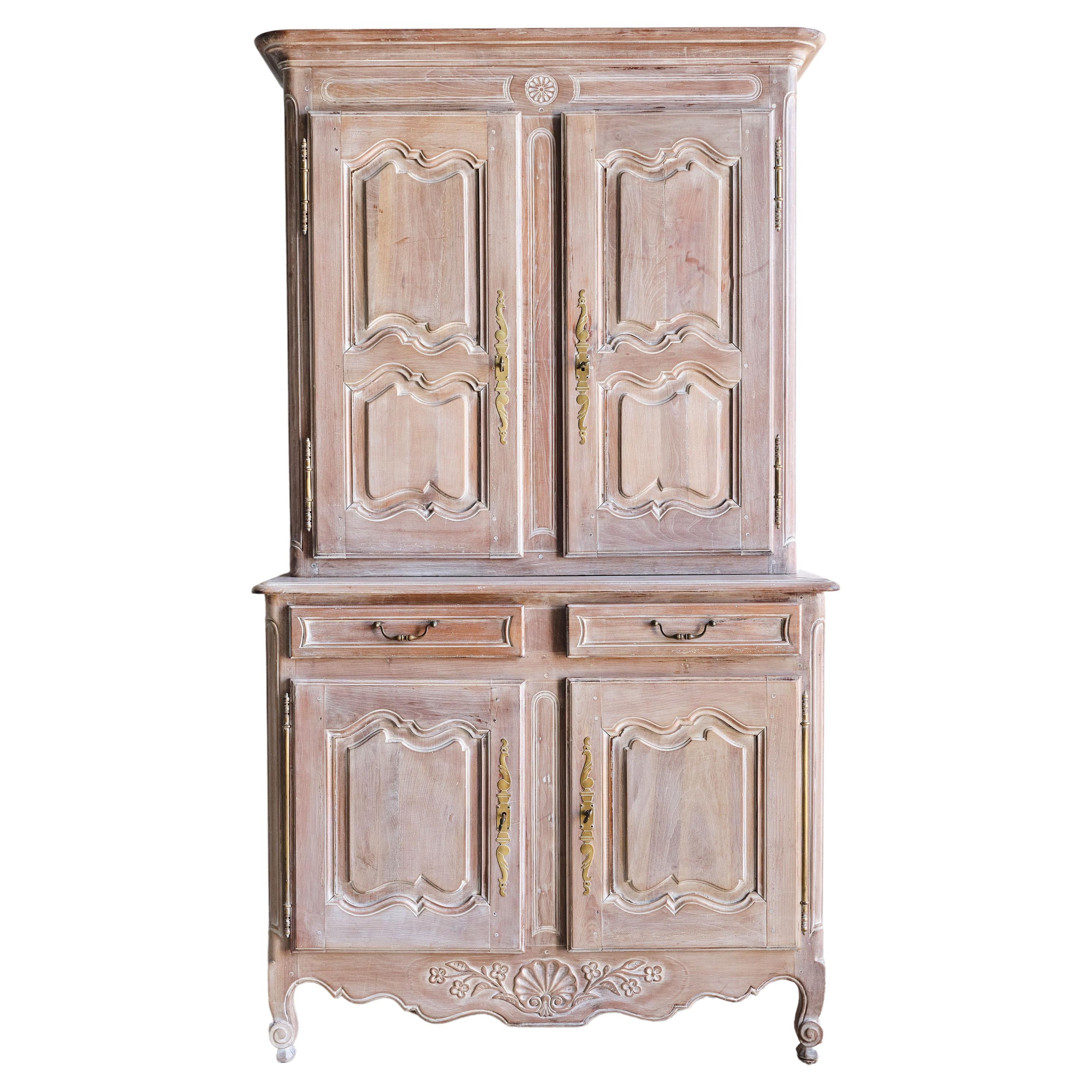 Limed Buffet Deux Corps China Cabinet For Sale