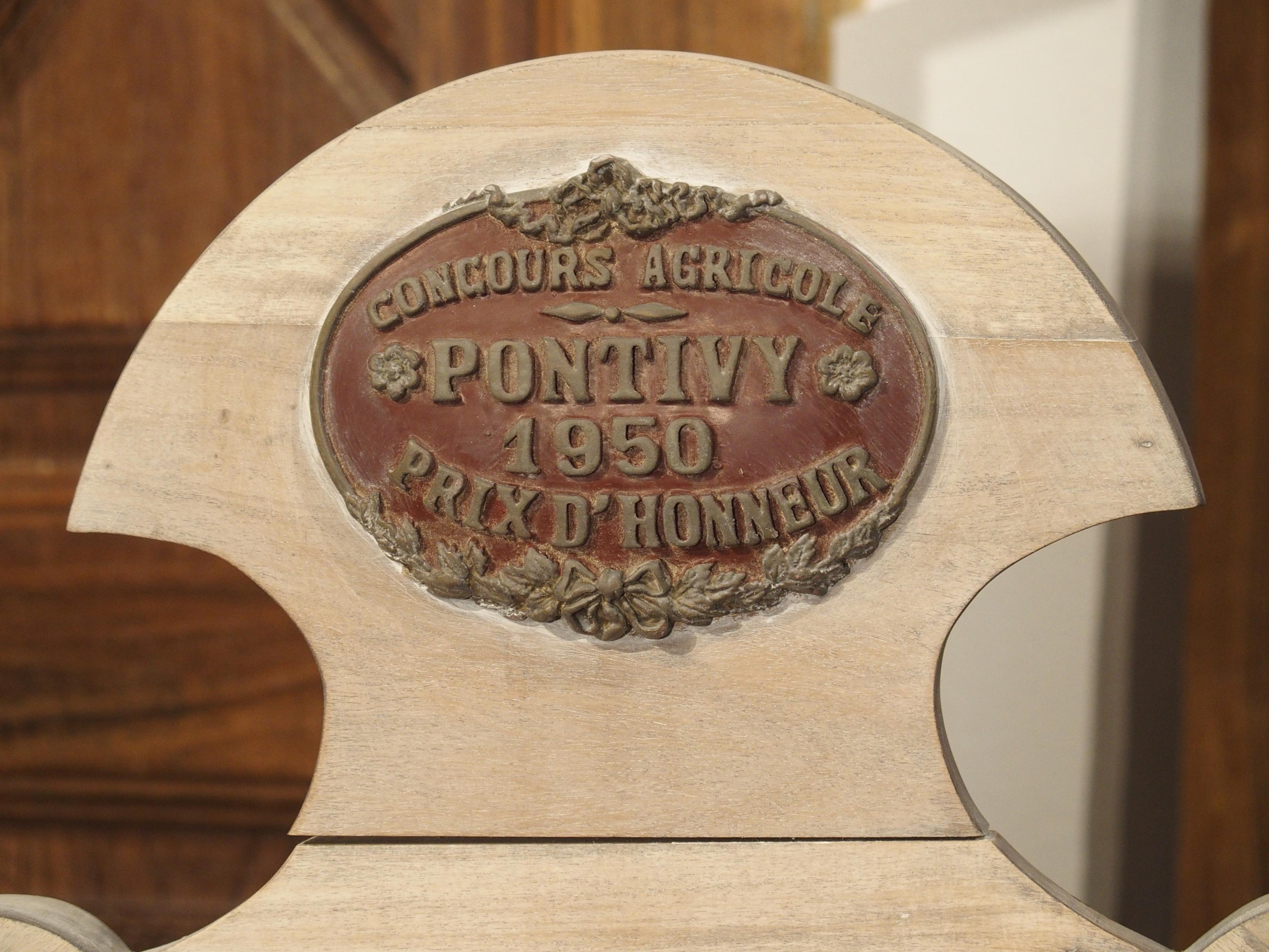 20th Century Limed French Kitchen Butcher Block, “Pontivy 1950 Prix D’Honneur”