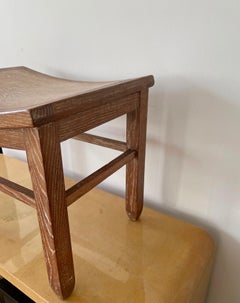 Art-Déco-Hocker aus Eichenholz mit Sitz, Decoene zugeschrieben, Belgien 1930.