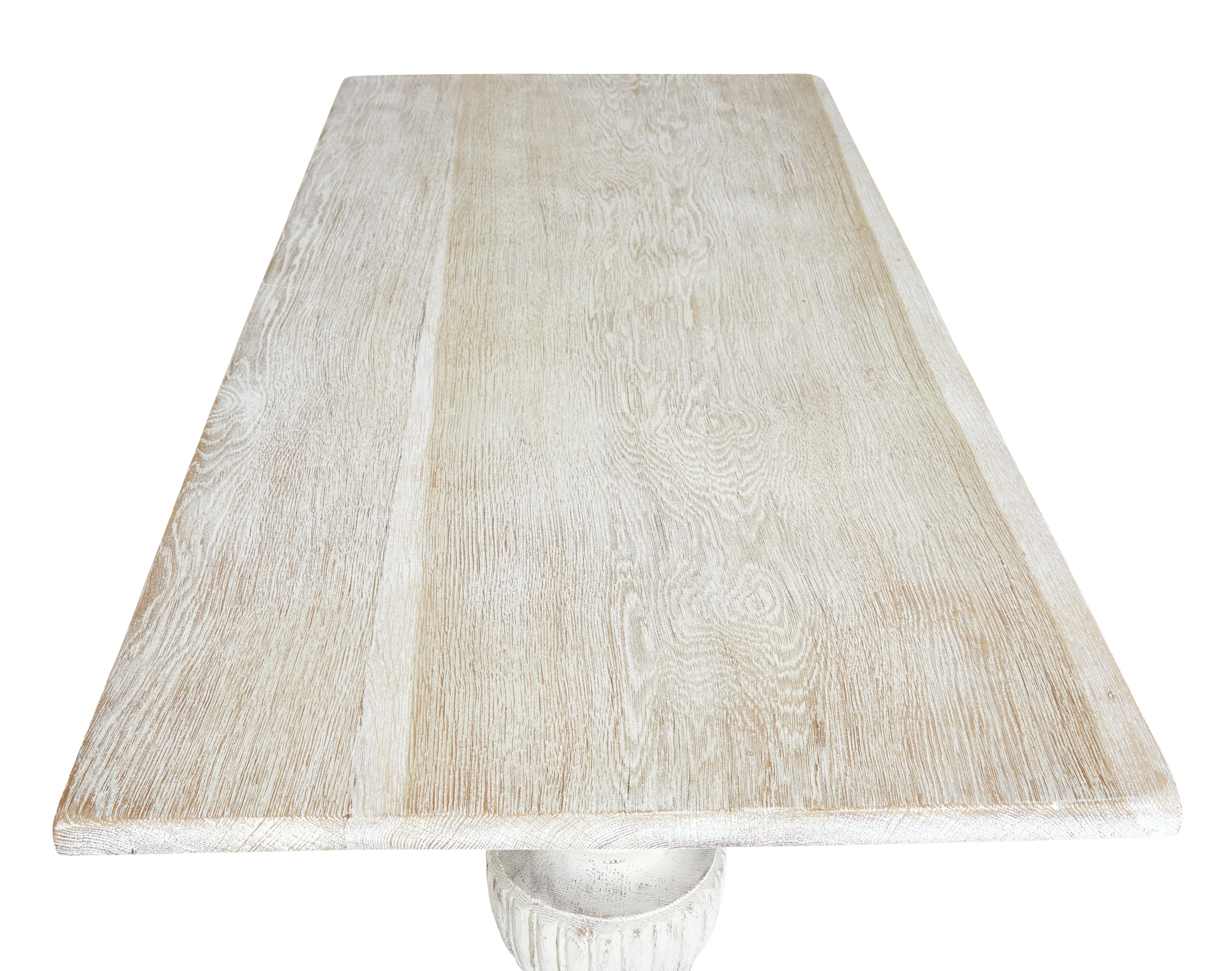 Rustic Limed oak baluster support dining table For Sale