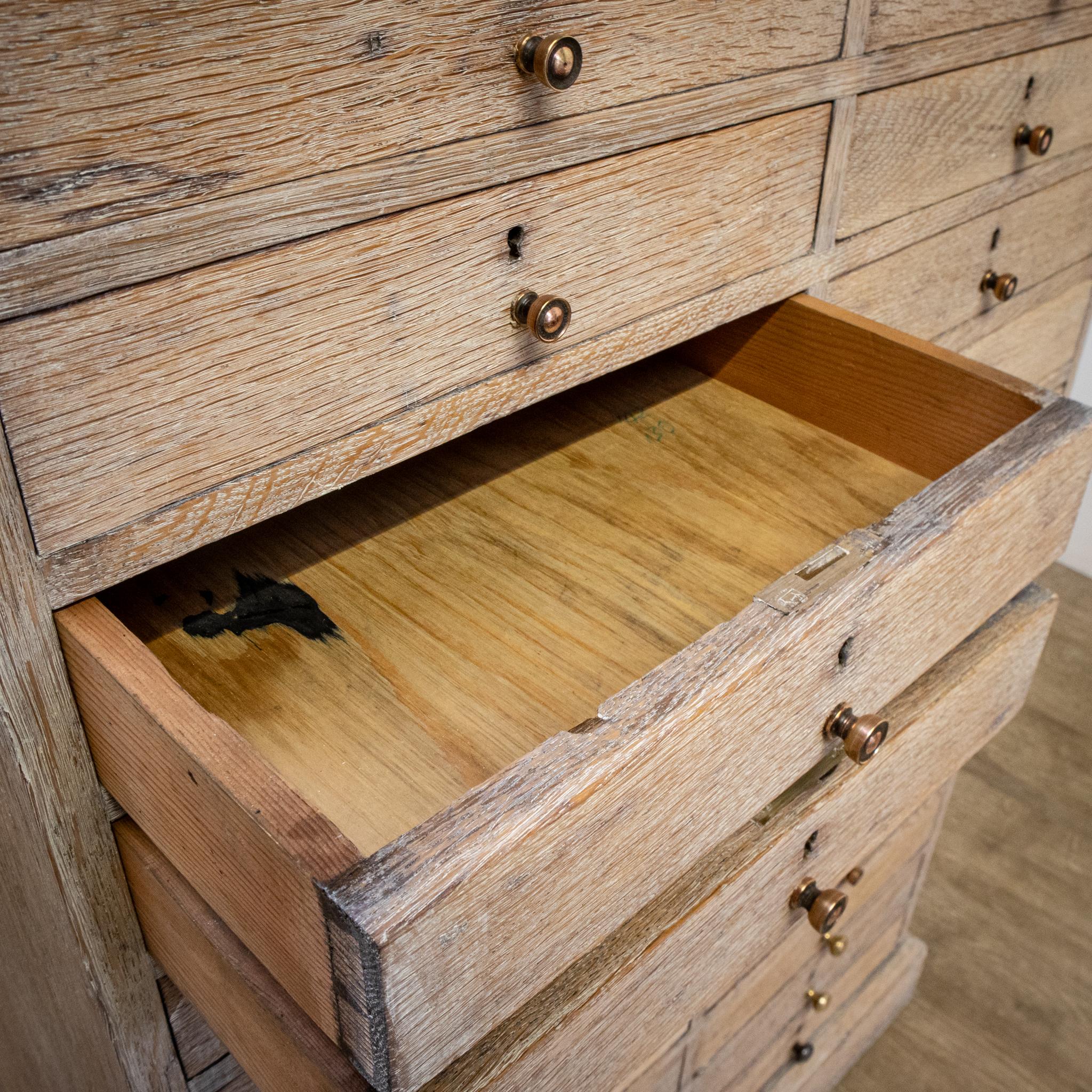 Limed Oak Bank of Drawers for Storage For Sale 4