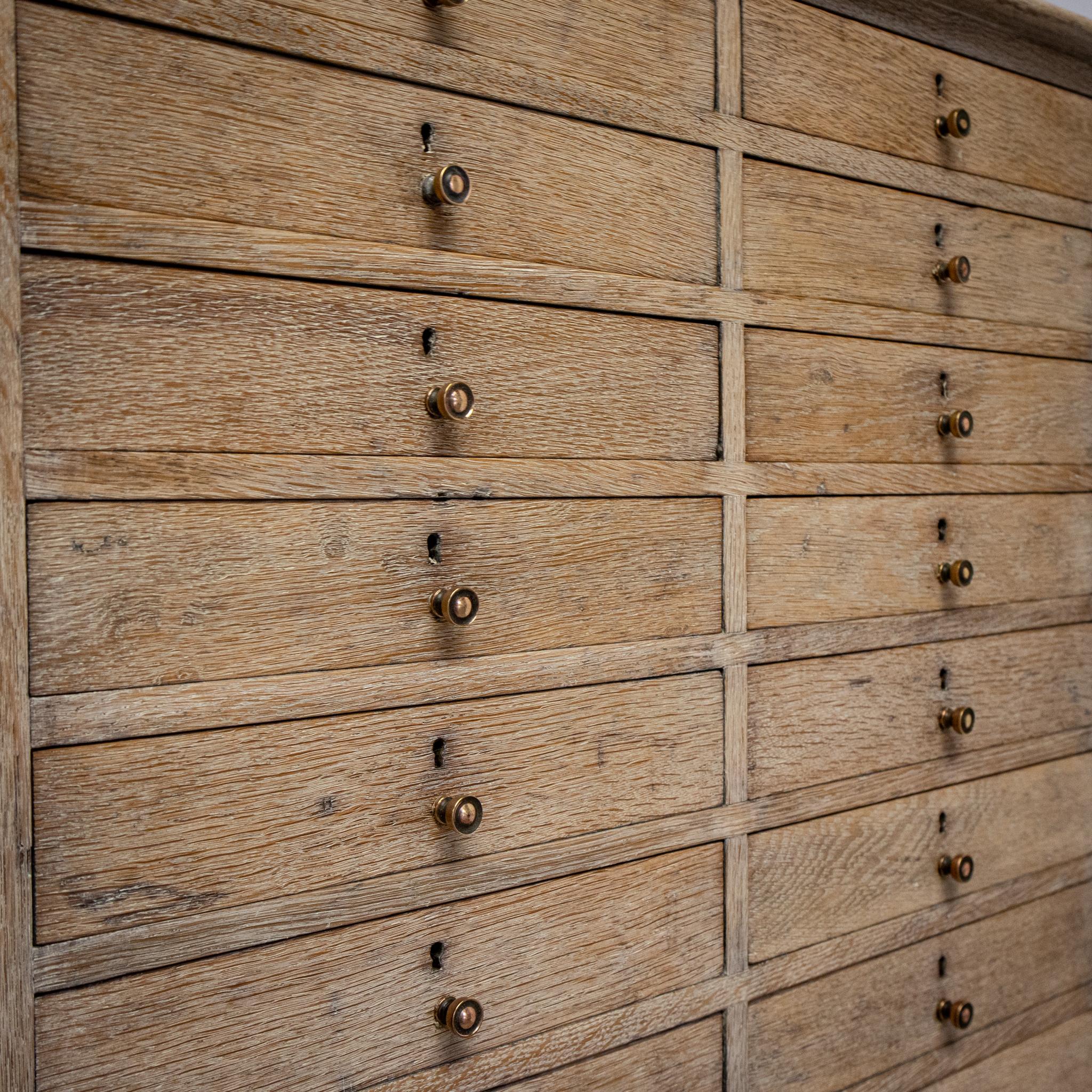 Limed Oak Bank of Drawers for Storage For Sale 2