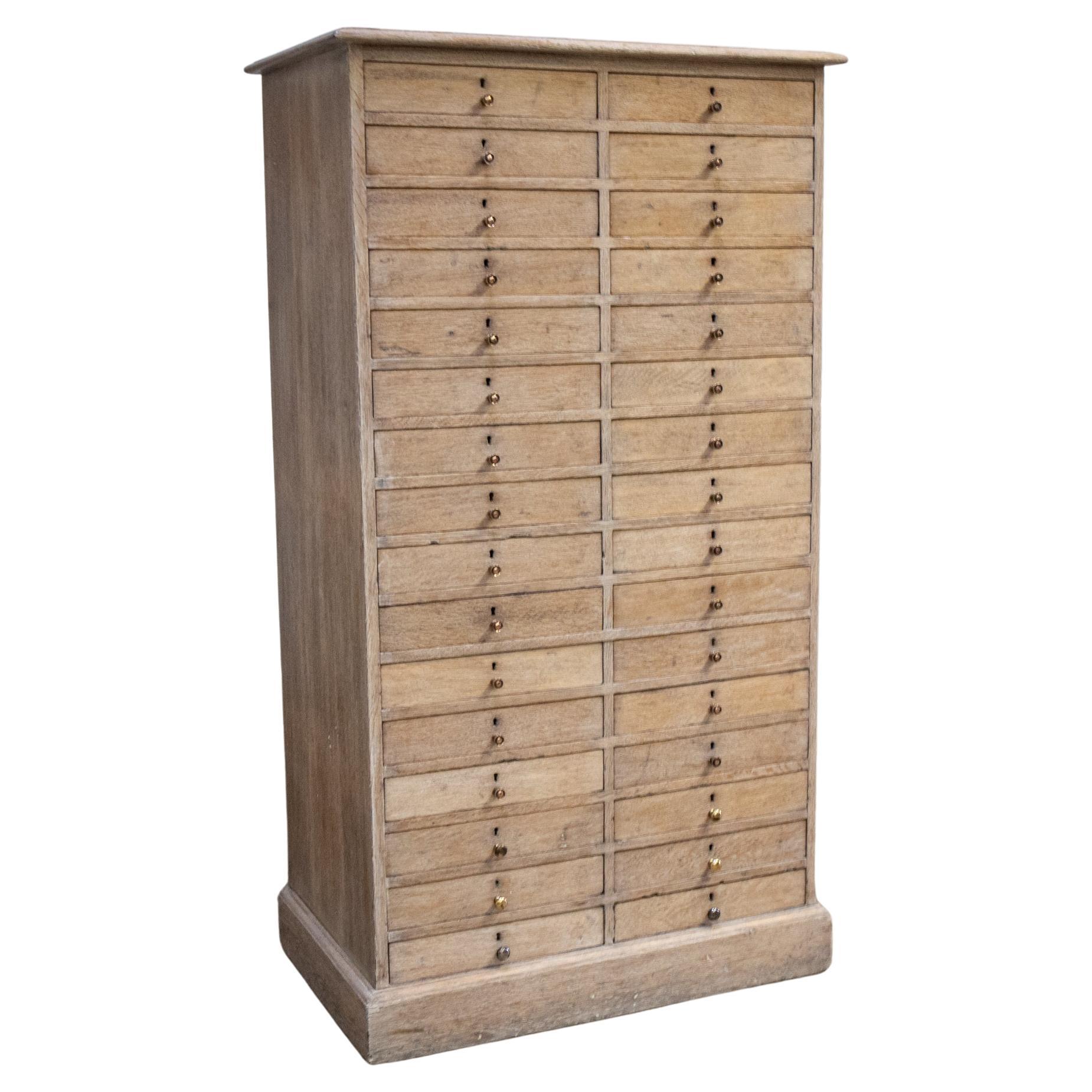 Limed Oak Bank of Drawers for Storage For Sale