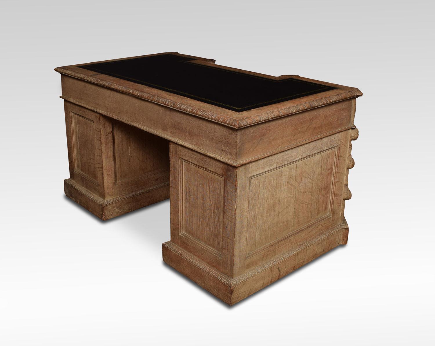 Limed Oak Carved Pedestal Desk 6