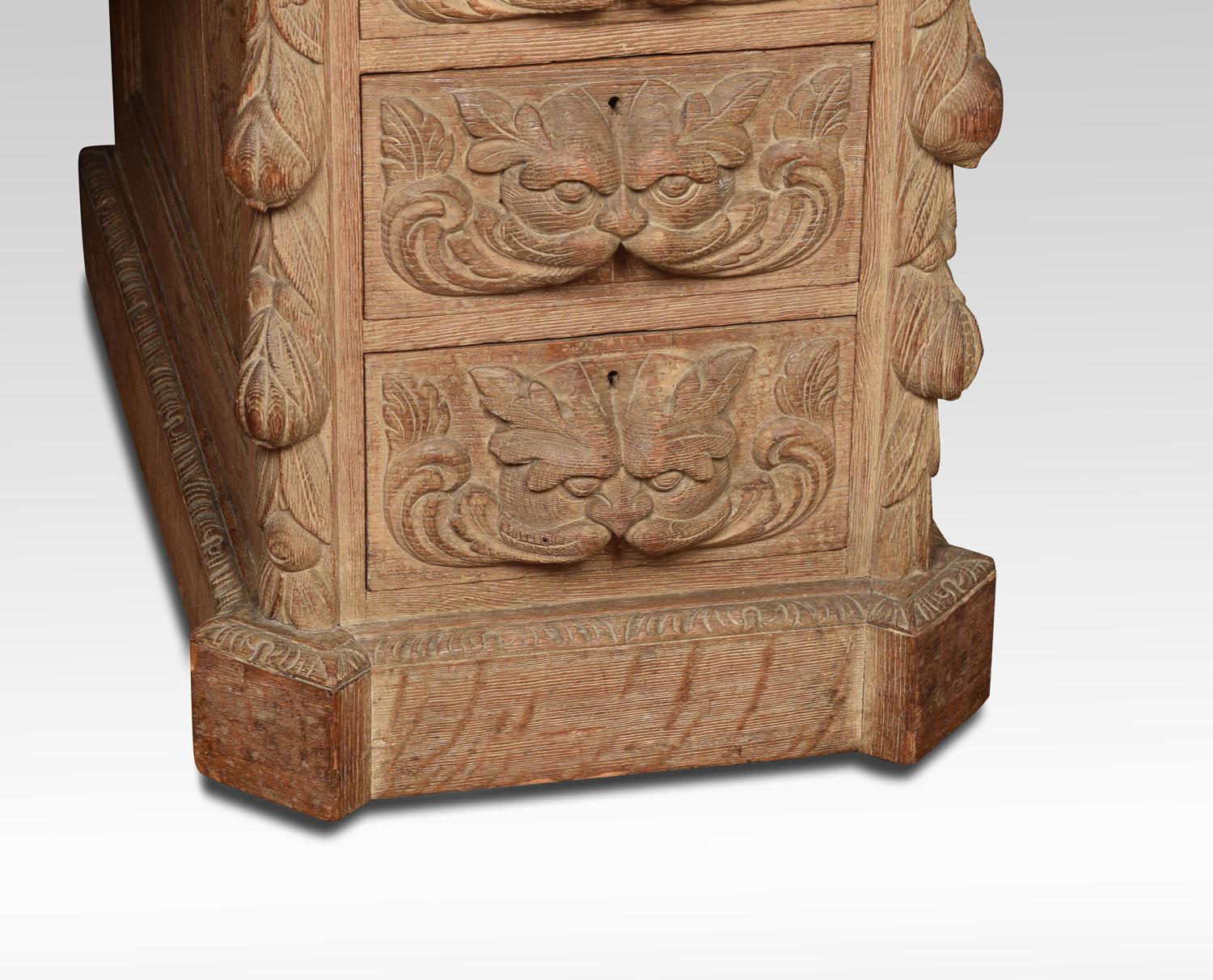 British Limed Oak Carved Pedestal Desk For Sale