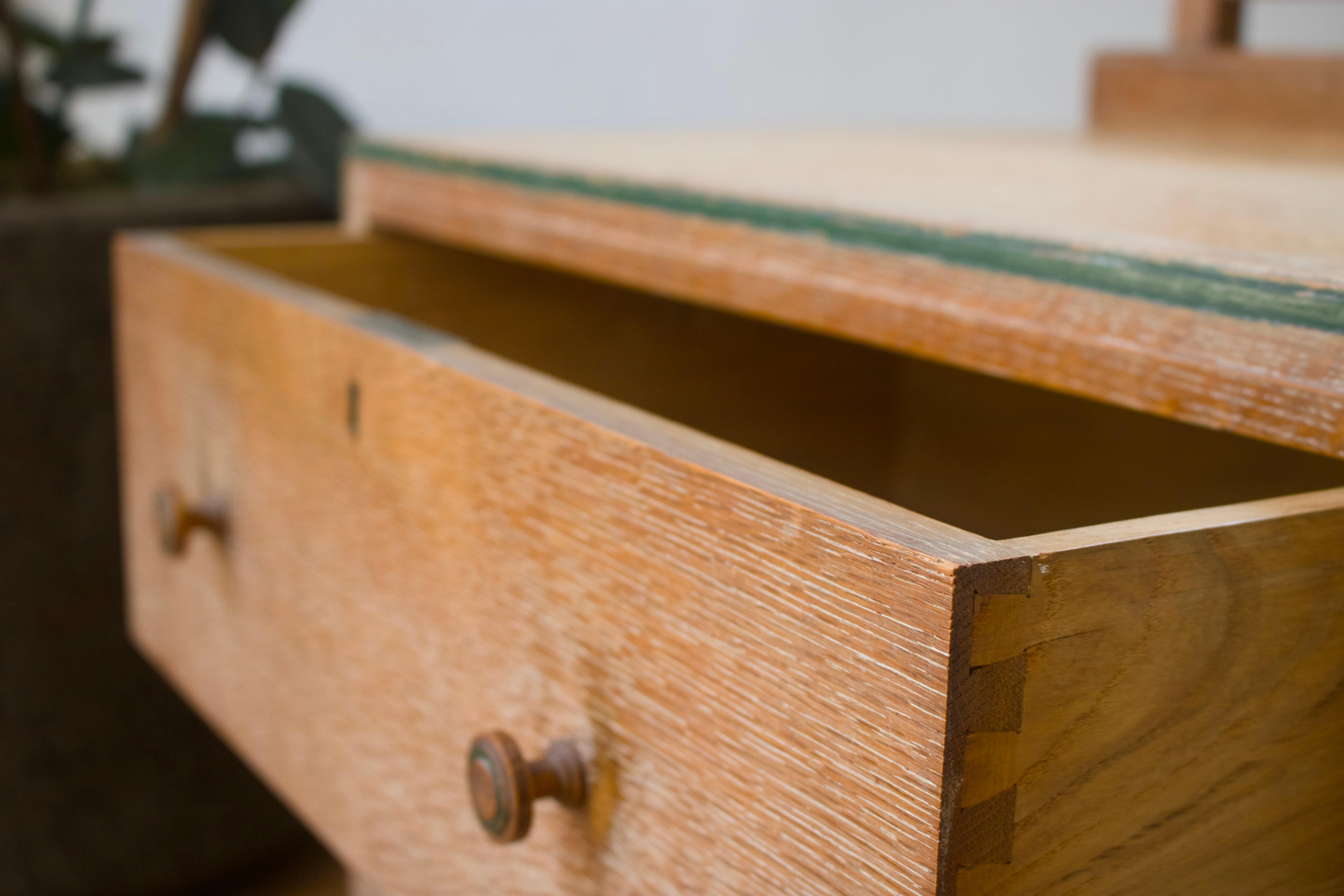 20th Century Limed oak chest with drawers, mirror by Heals of London For Sale