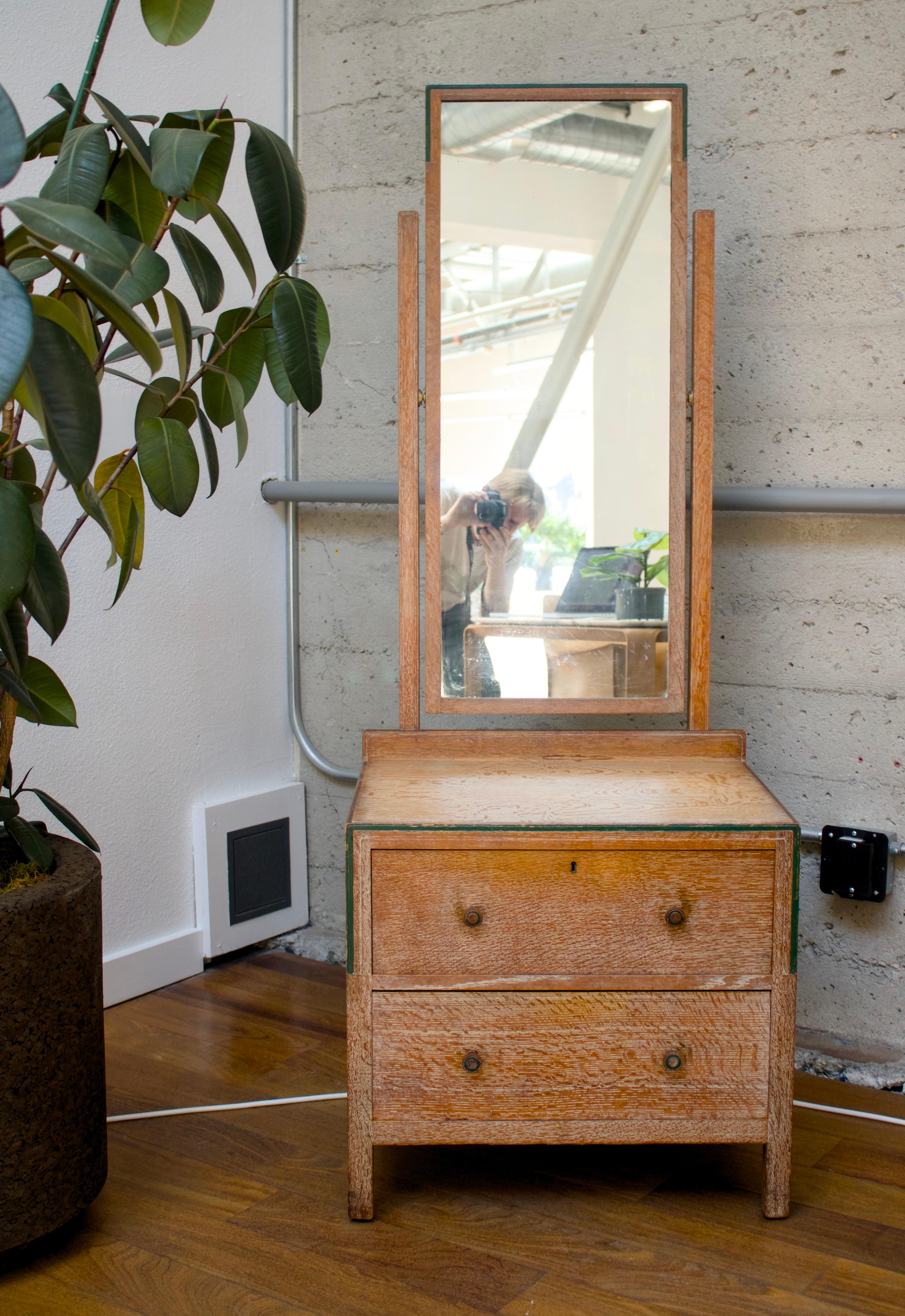 Limed oak chest with drawers, mirror by Heals of London For Sale 3