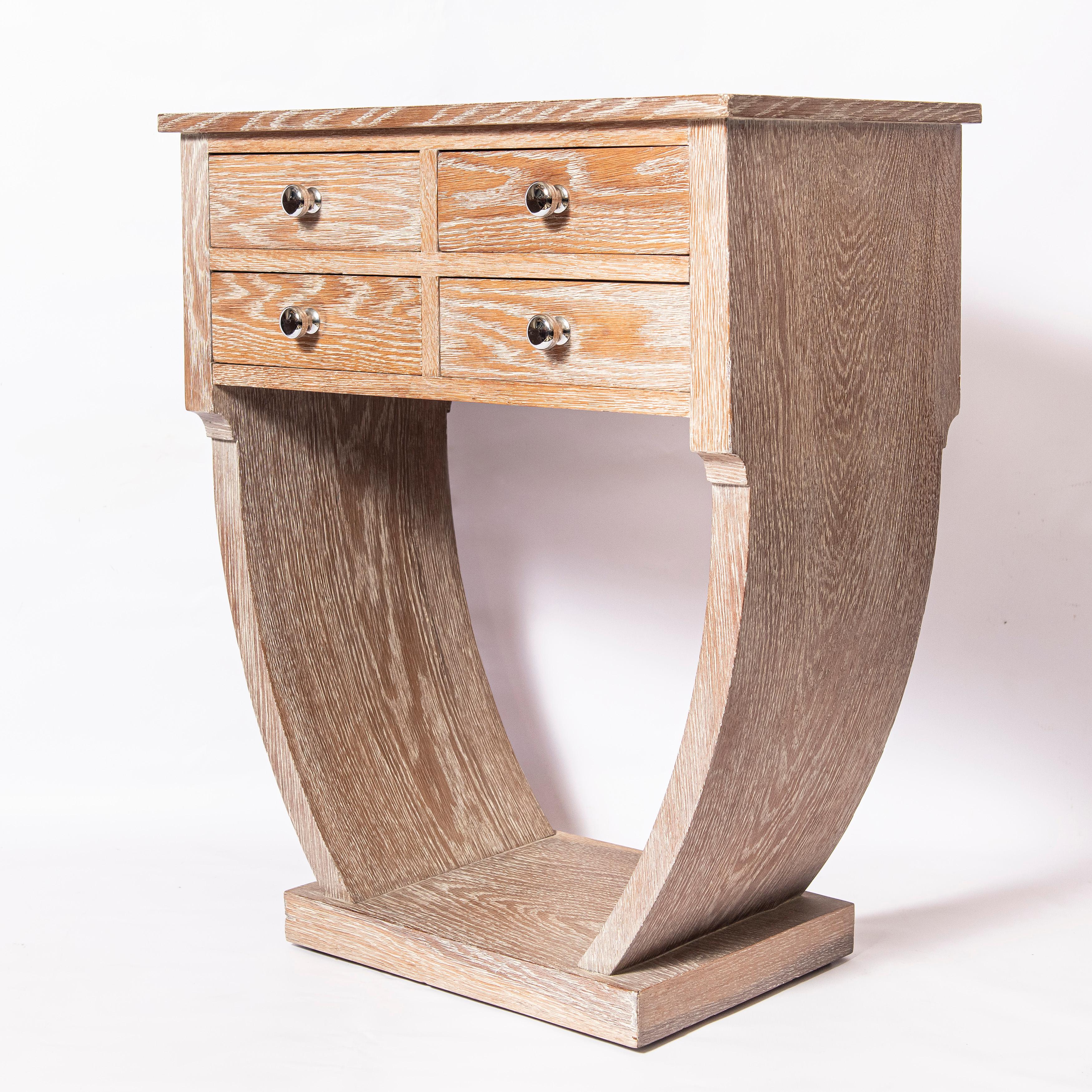 Limed oak console table with drawers. Art Deco period, France, circa 1940.
