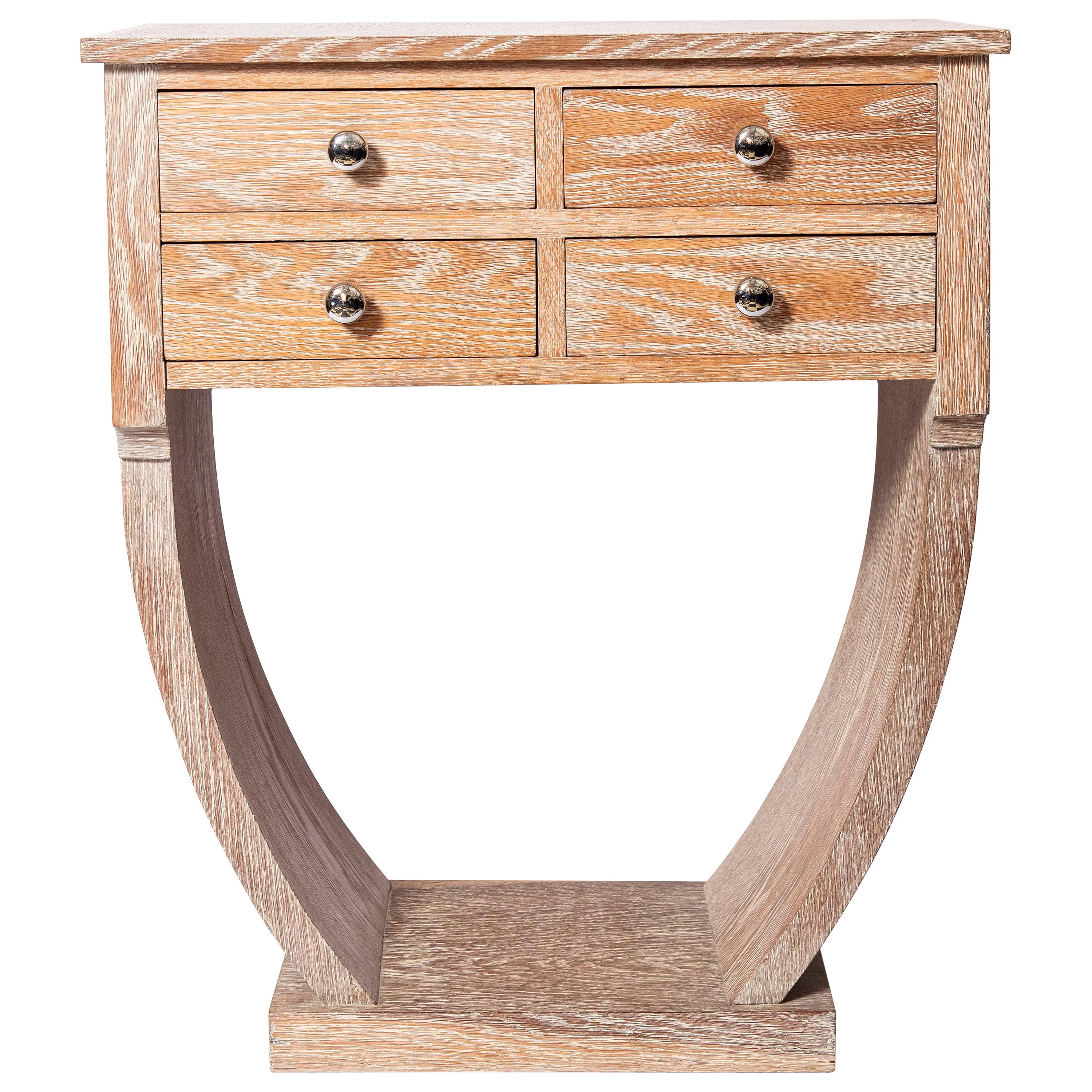 Limed Oak Console Table with Drawers, Art Deco Period, France, circa 1940