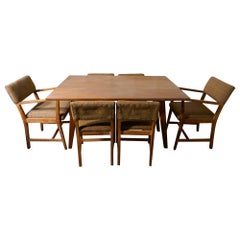 Mesa de comedor extensible de roble encalado y juego de 6 sillas