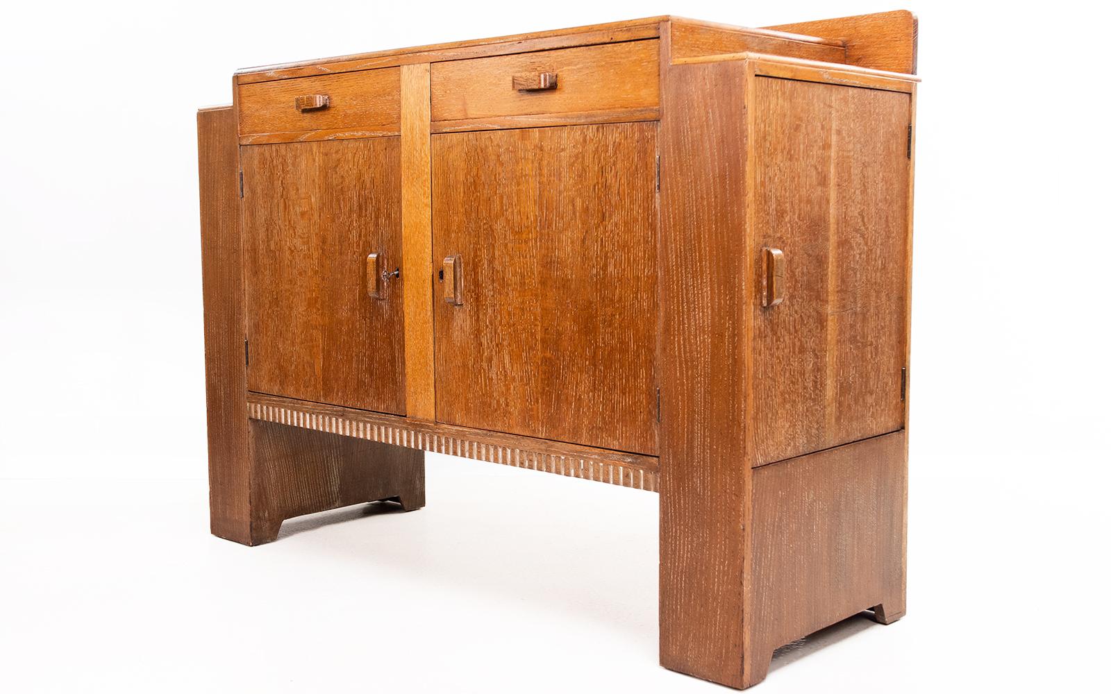 Limed Oak Heals Style Art Deco Sideboard In Good Condition In STOKE ON TRENT, GB