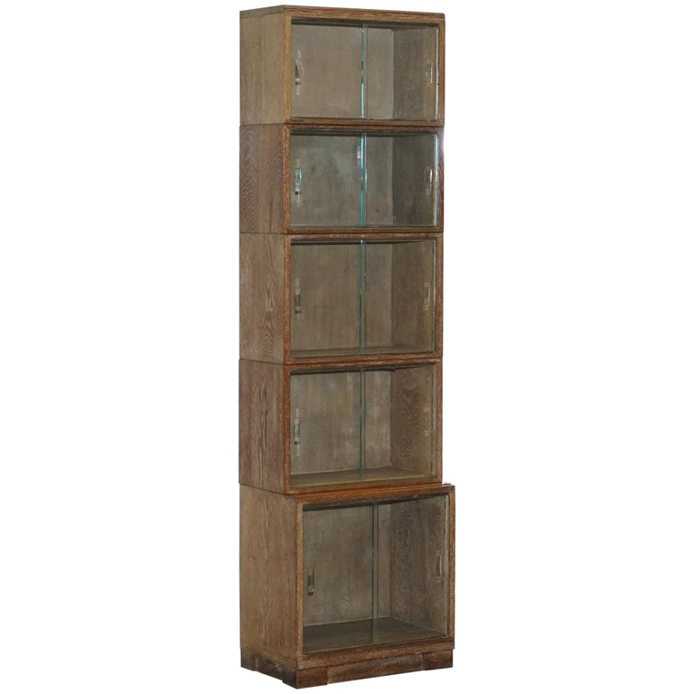 Limed Oak Modular Minty Oxford Antique Stacking Legal Bookcase