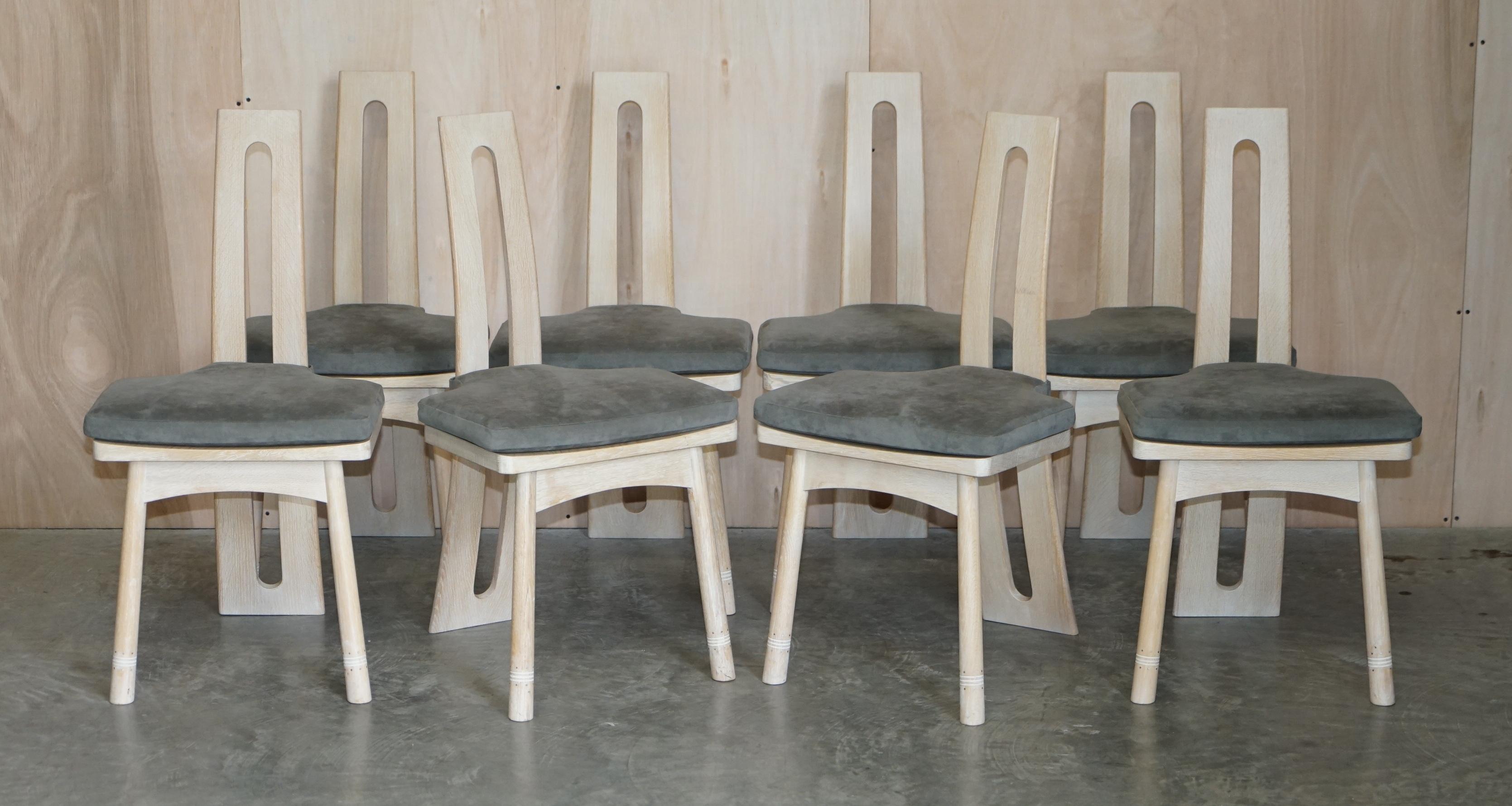 Table de salle à manger et 8 chaises Arts & Crafts de David Gregson en chêne chaulé et étain incrusté en vente 4