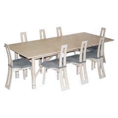 Limed Oak & Pewter Inlaid David Gregson Arts & Crafts Dining Table & 8 Chairs