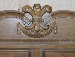 Limed Oak Super King Size Headboard with Prince Charles Flur De Lis Feathers