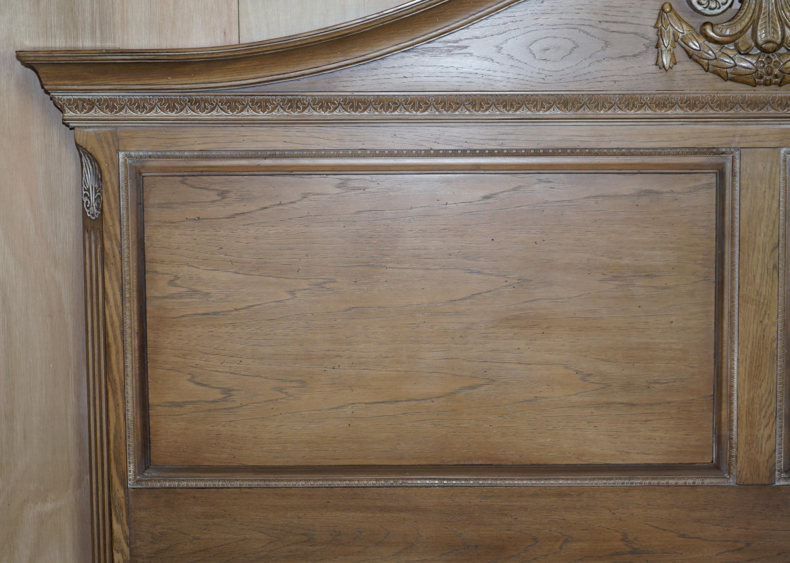Victorian Limed Oak Super King Size Headboard with Prince Charles Flur De Lis Feathers For Sale