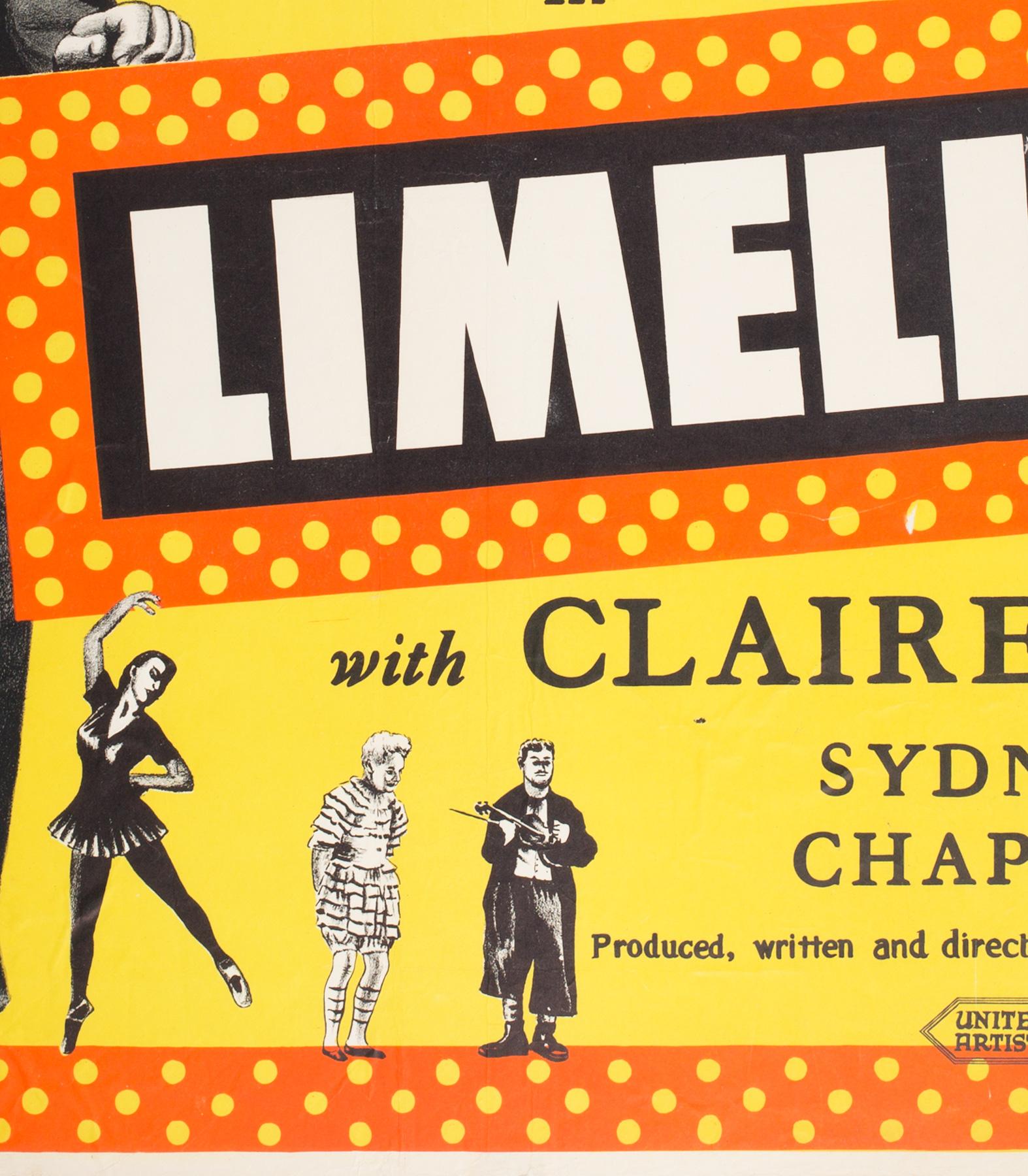 Limelight R1950s UK Quad Charles Chaplin Film Poster In Good Condition For Sale In Bath, Somerset