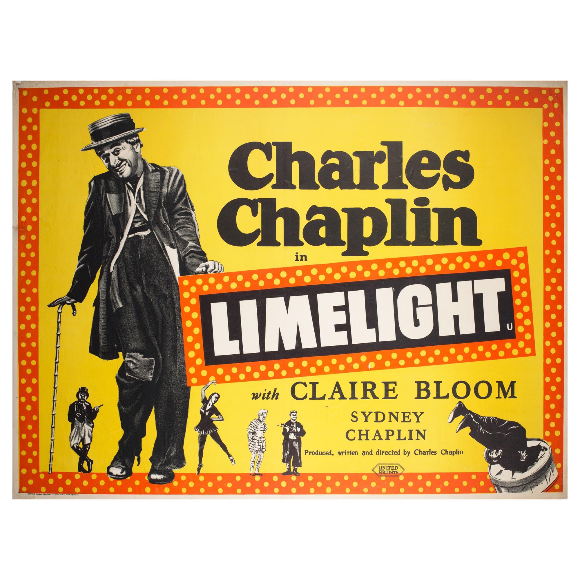 Limelight R1950s UK Quad Charles Chaplin Film Poster For Sale