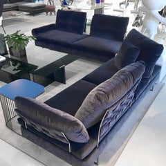 In stock in Los Angeles, Limes Navy Blue Velvet Corner Sofa, Made in Italy