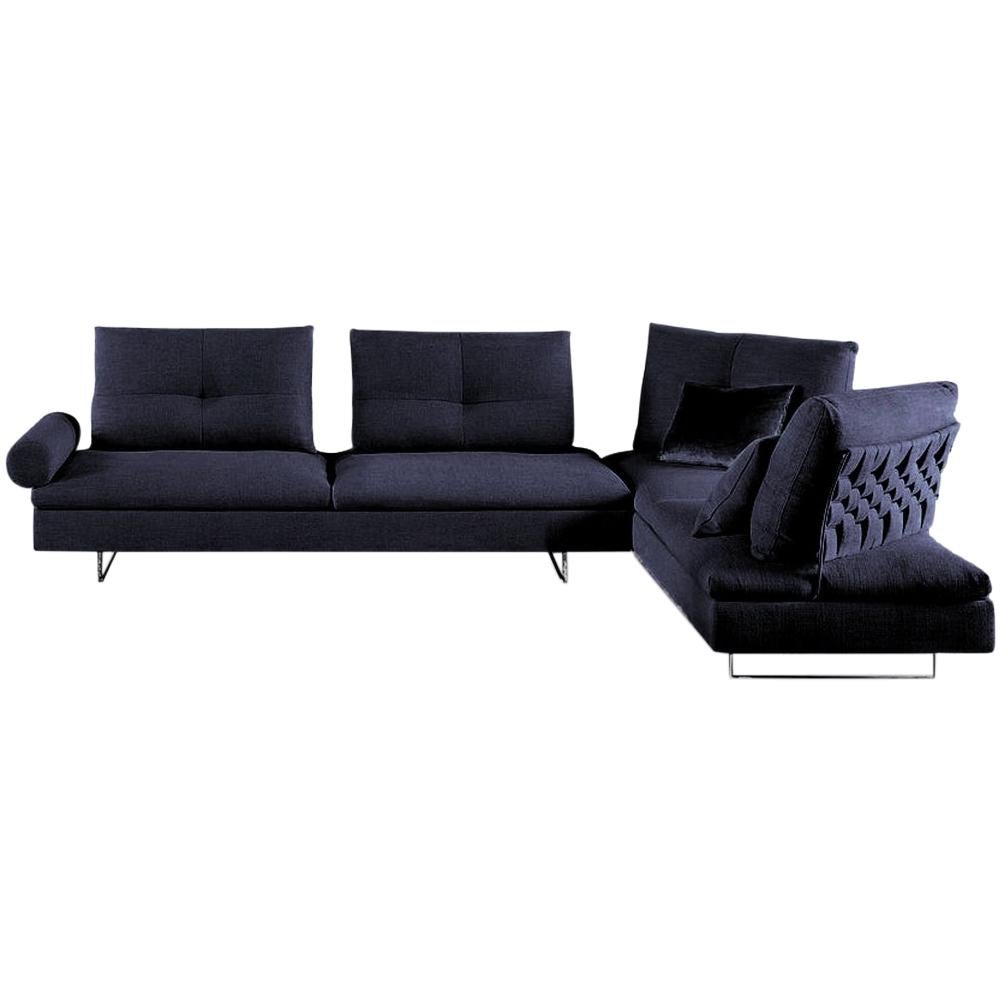 In stock in Los Angeles, Limes Navy Blue Velvet Corner Sofa, Made in Italy