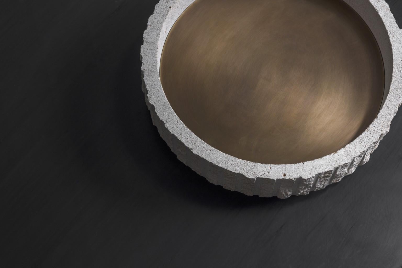 Modern Limestone and Brass Sculpted Center Piece by Frederic Saulou